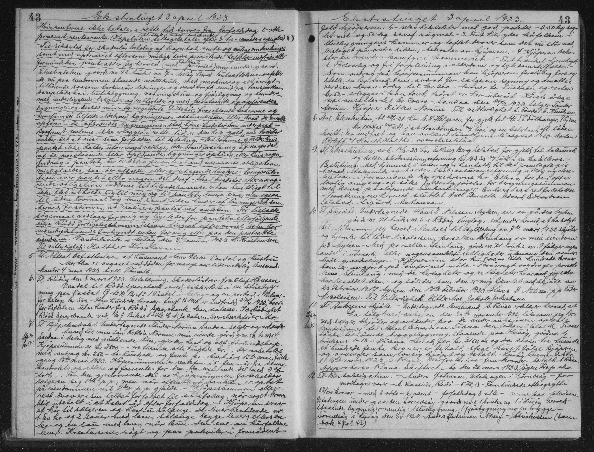 Rana sorenskriveri , AV/SAT-A-1108/1/2/2C/L0018: Mortgage book no. 18, 1923-1928, p. 43, Deed date: 03.04.1923