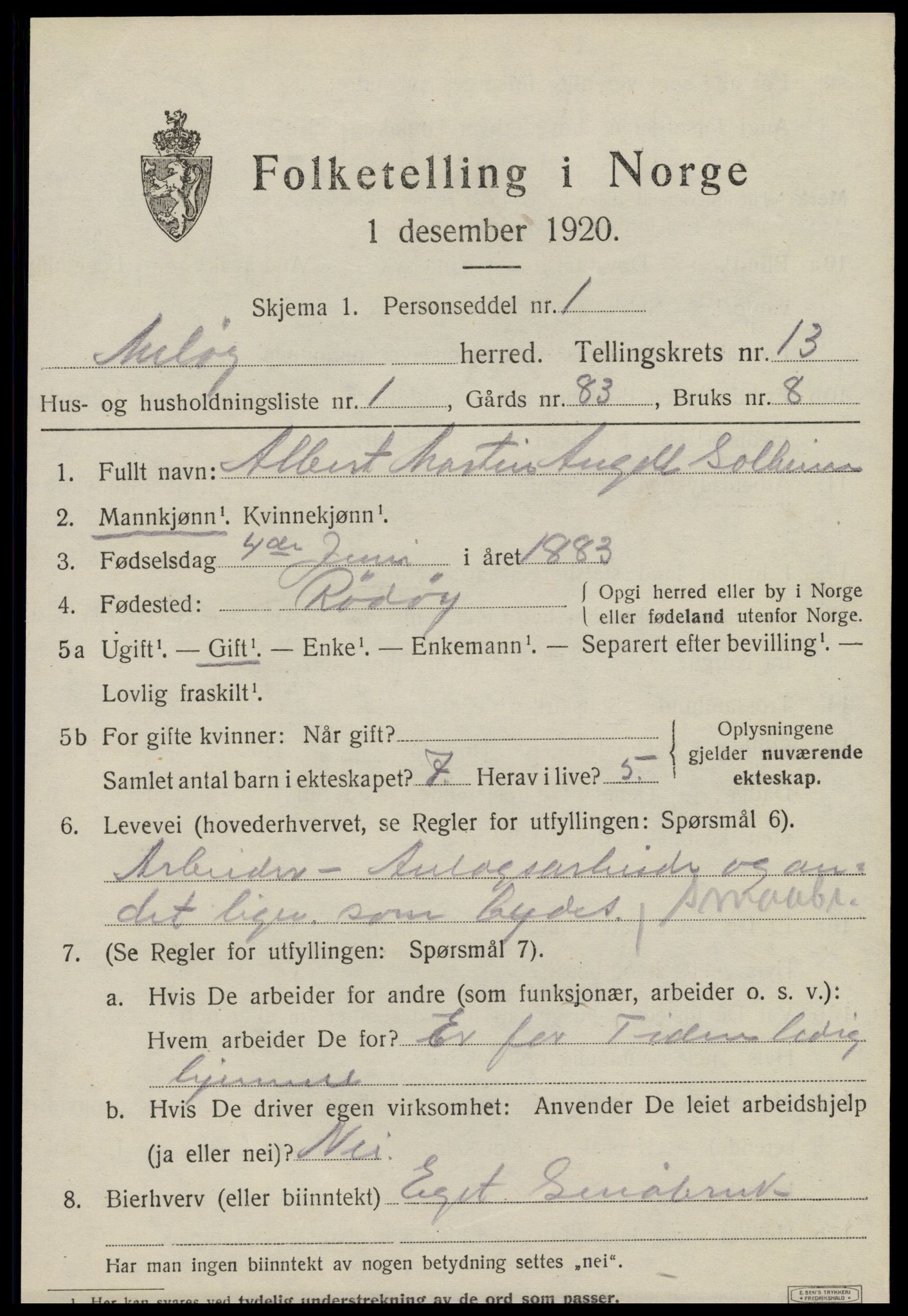 SAT, 1920 census for Meløy, 1920, p. 8321