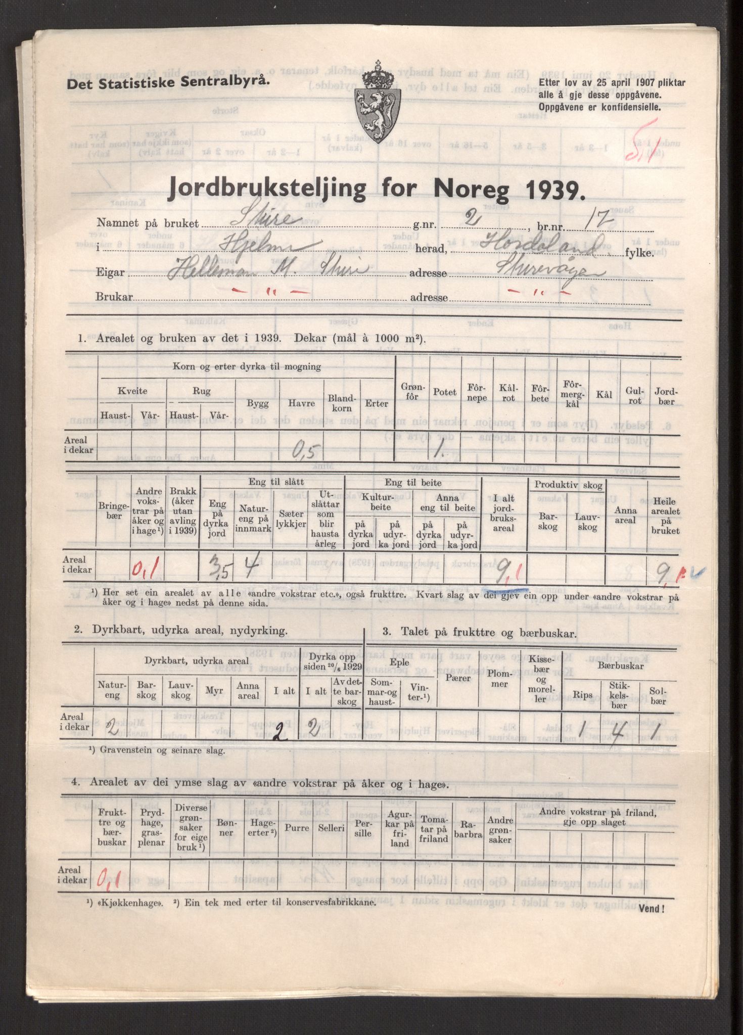 Statistisk sentralbyrå, Næringsøkonomiske emner, Jordbruk, skogbruk, jakt, fiske og fangst, AV/RA-S-2234/G/Gb/L0211: Hordaland: Herdla, Hjelme og Manger, 1939, p. 1201