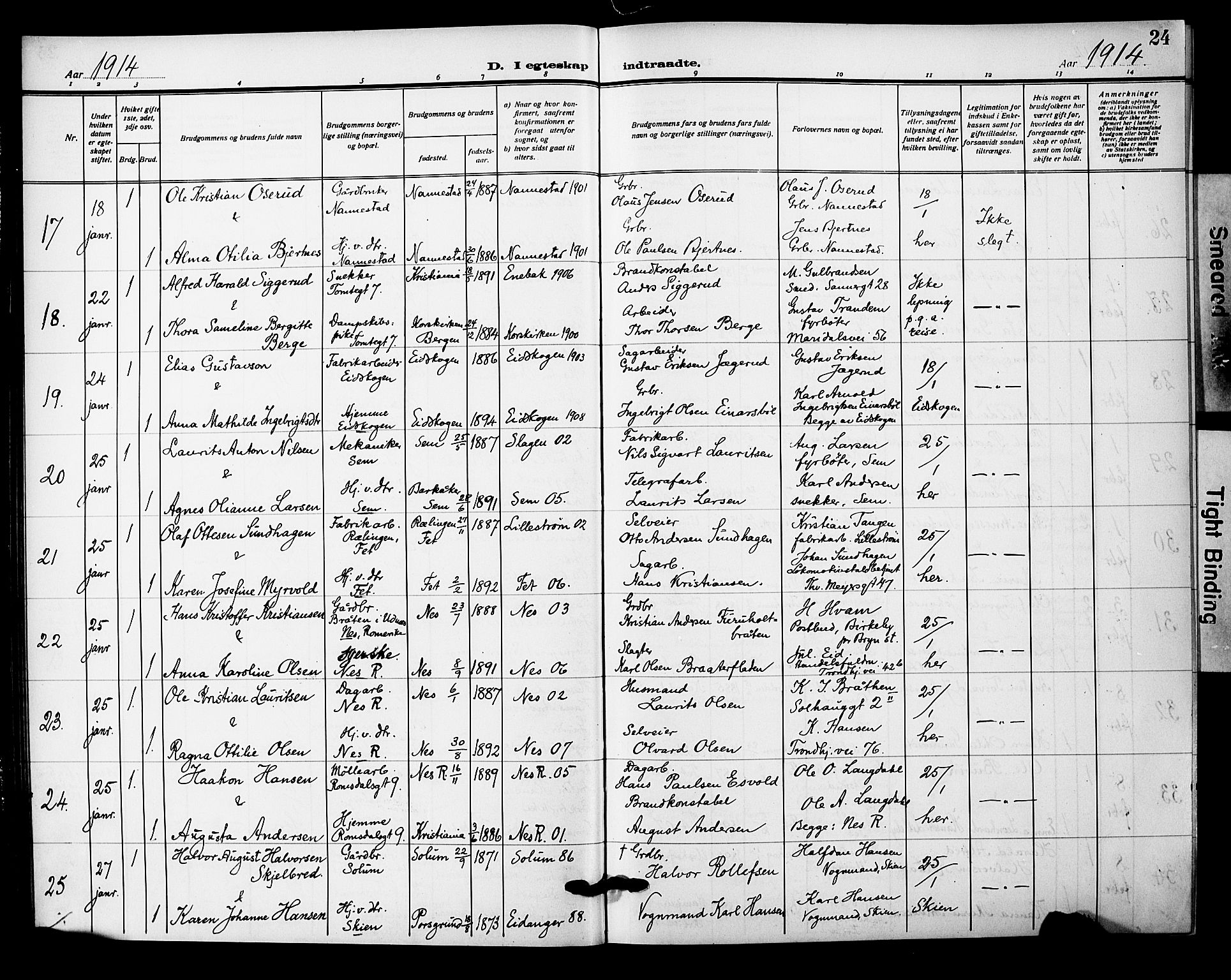 Oslo domkirke Kirkebøker, AV/SAO-A-10752/F/Fa/L0034: Parish register (official) no. 34, 1913-1921, p. 24