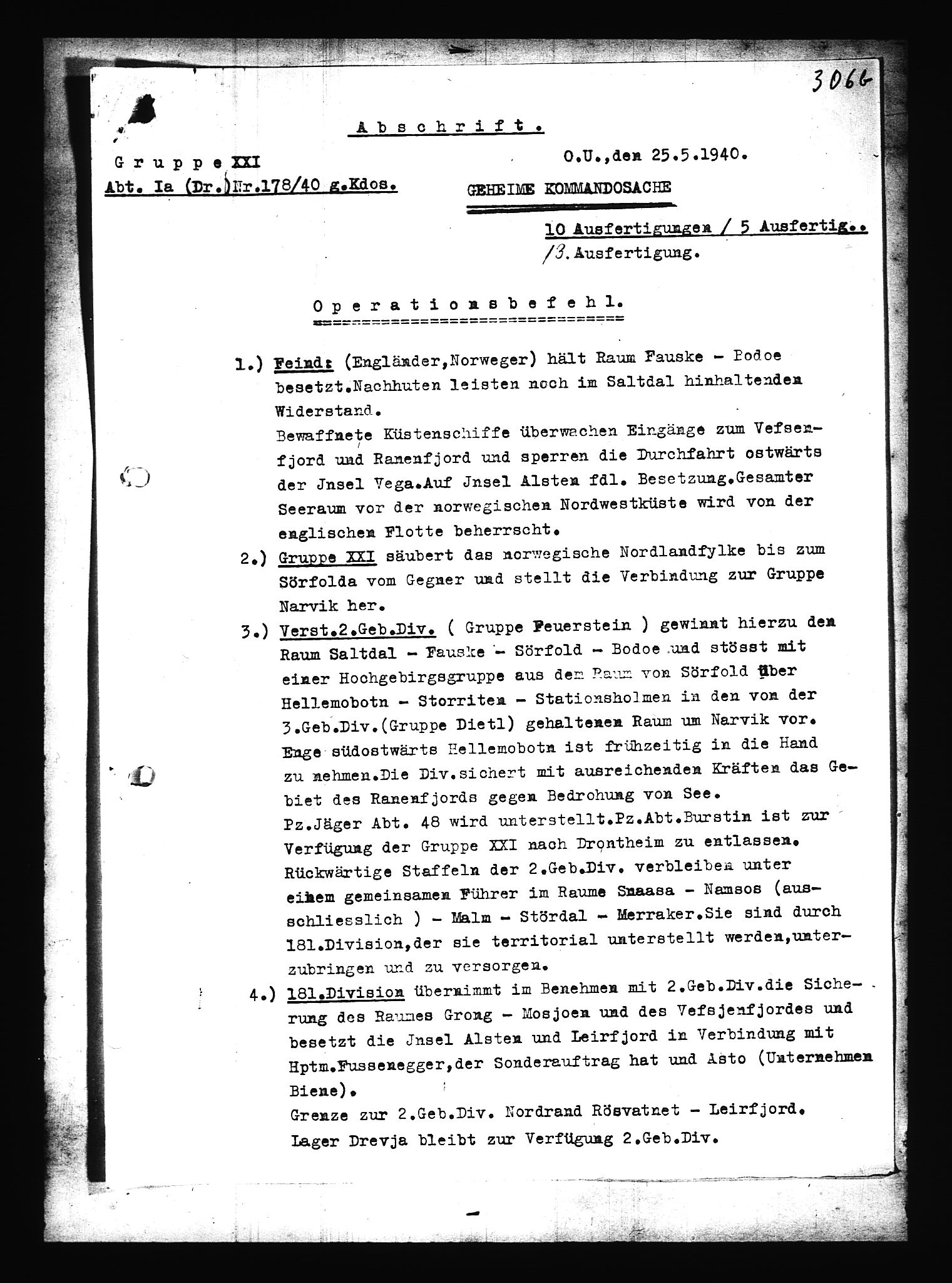 Documents Section, AV/RA-RAFA-2200/V/L0079: Amerikansk mikrofilm "Captured German Documents".
Box No. 718.  FKA jnr. 601/1954., 1940, p. 8