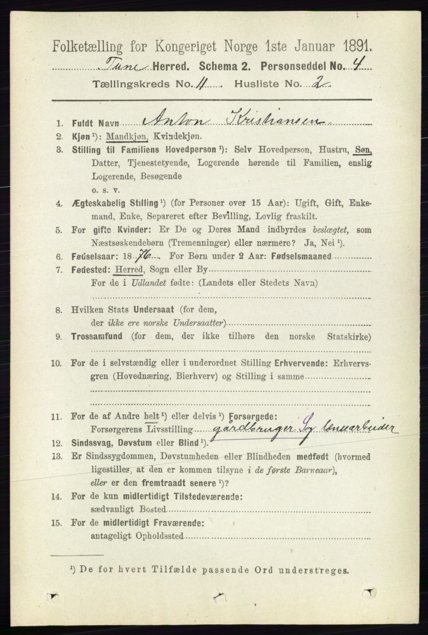 RA, 1891 census for 0130 Tune, 1891, p. 6951