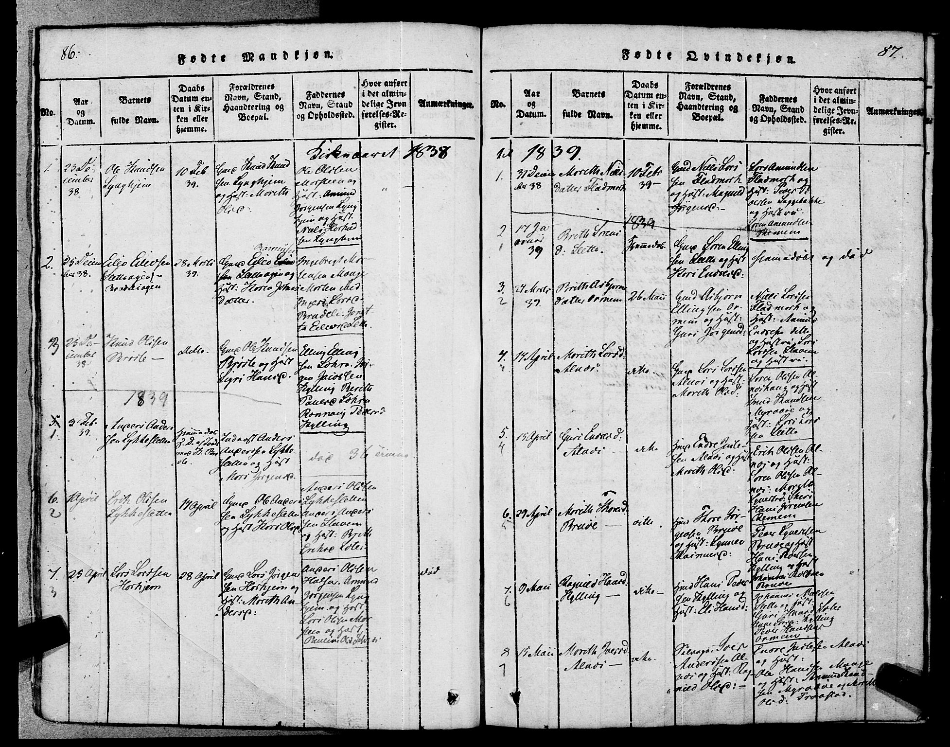 Ministerialprotokoller, klokkerbøker og fødselsregistre - Møre og Romsdal, AV/SAT-A-1454/546/L0593: Parish register (official) no. 546A01, 1818-1853, p. 86-87