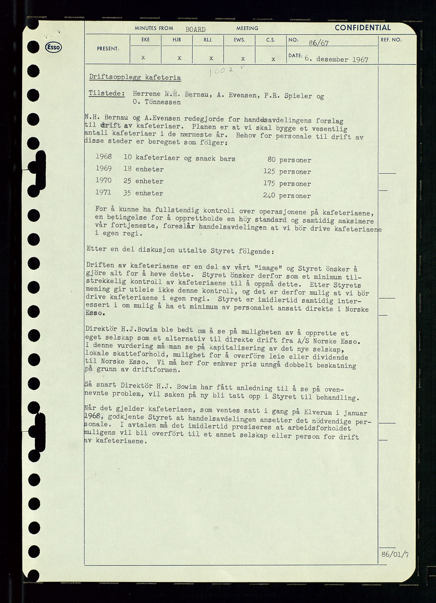 Pa 0982 - Esso Norge A/S, SAST/A-100448/A/Aa/L0002/0003: Den administrerende direksjon Board minutes (styrereferater) / Den administrerende direksjon Board minutes (styrereferater), 1967, p. 174