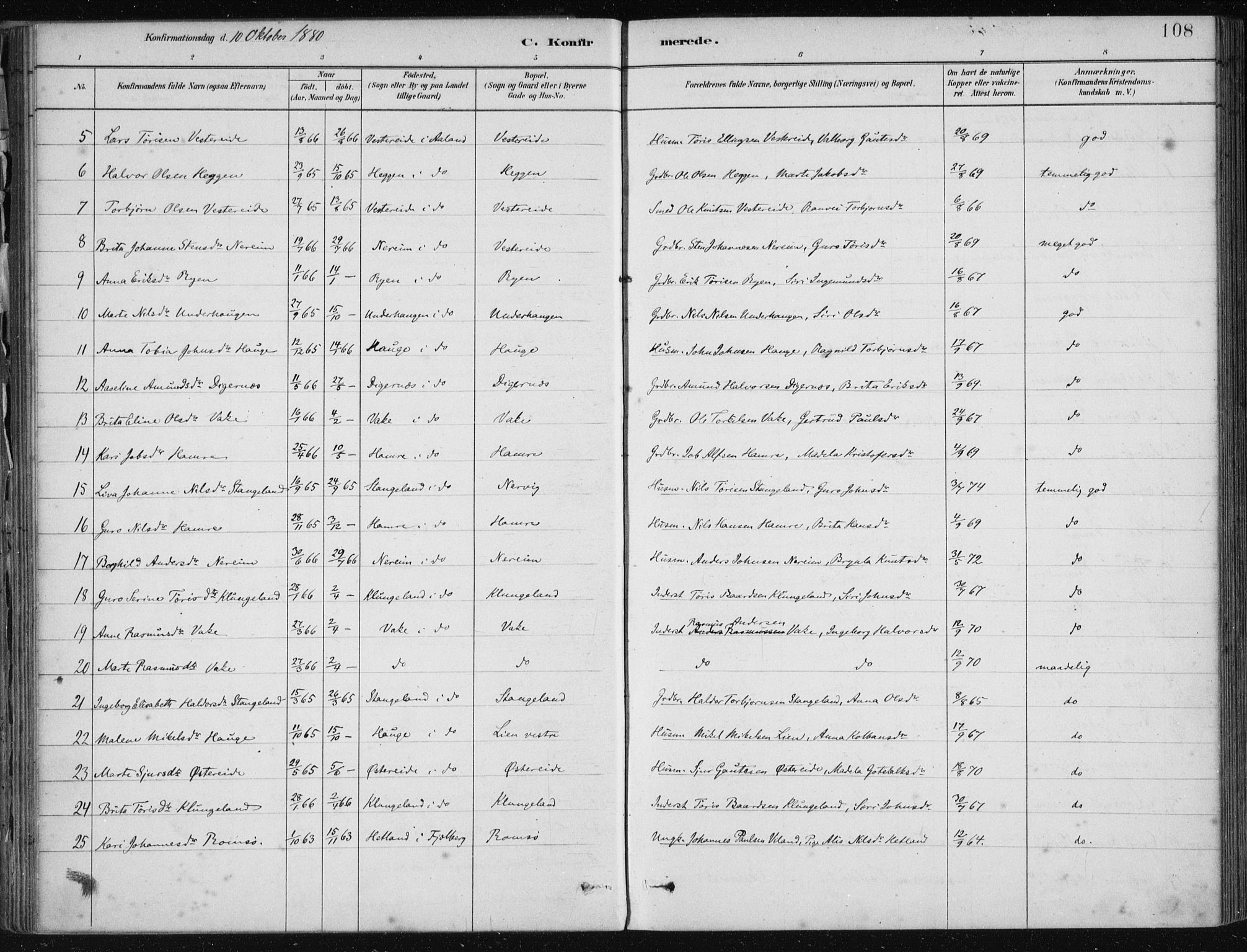 Fjelberg sokneprestembete, AV/SAB-A-75201/H/Haa: Parish register (official) no. D 1, 1879-1918, p. 108