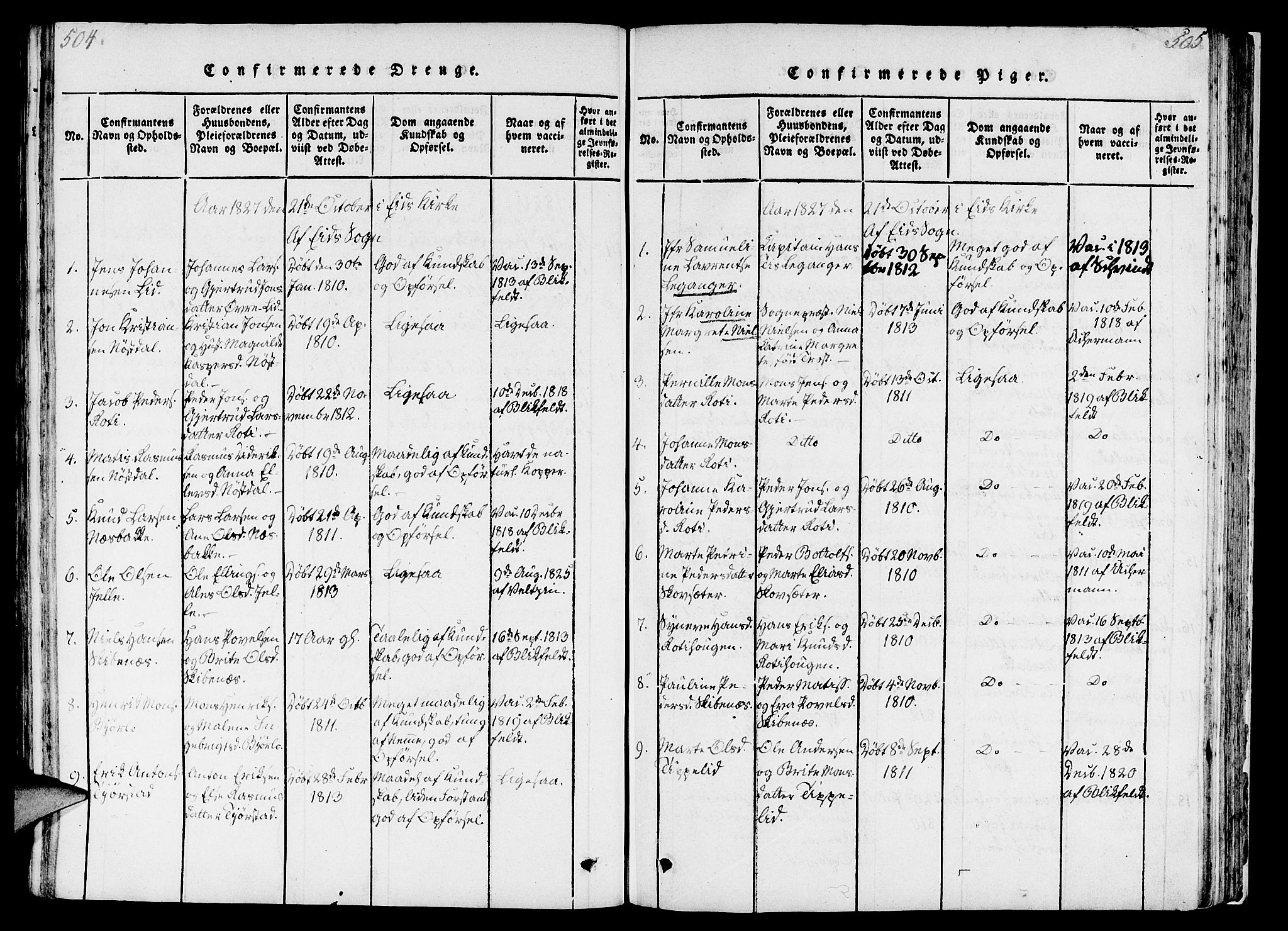 Eid sokneprestembete, SAB/A-82301/H/Haa/Haaa/L0005: Parish register (official) no. A 5, 1816-1830, p. 504-505