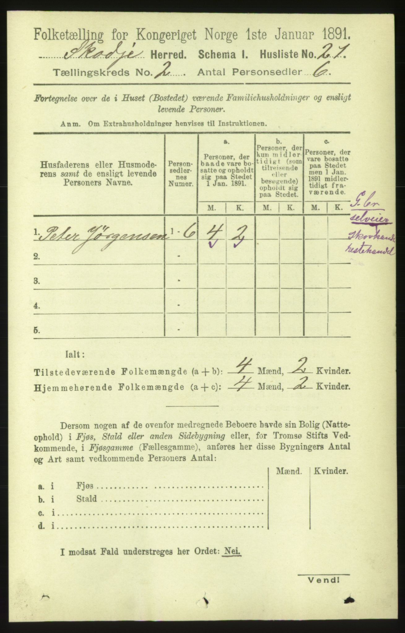 RA, 1891 census for 1529 Skodje, 1891, p. 267