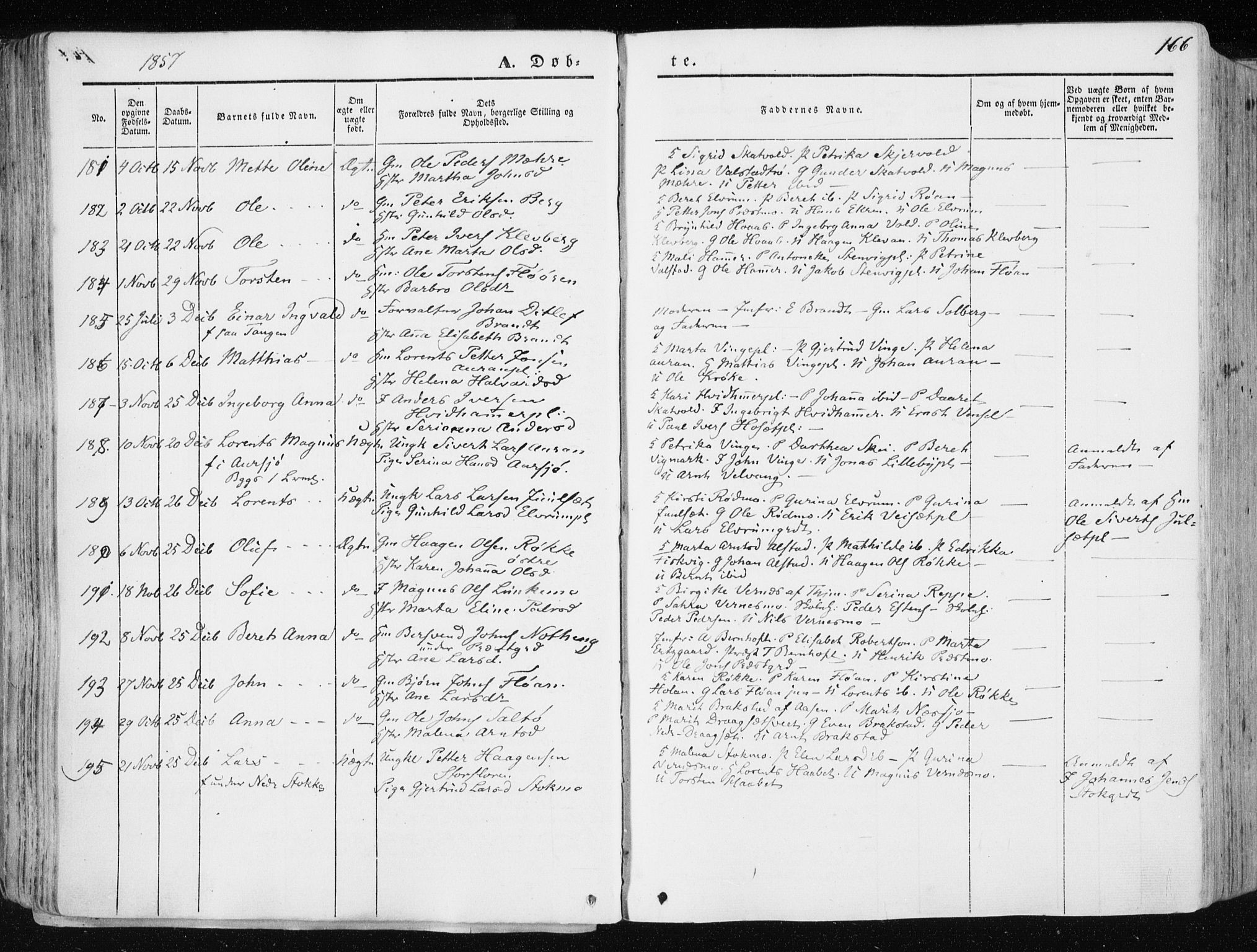 Ministerialprotokoller, klokkerbøker og fødselsregistre - Nord-Trøndelag, SAT/A-1458/709/L0074: Parish register (official) no. 709A14, 1845-1858, p. 166
