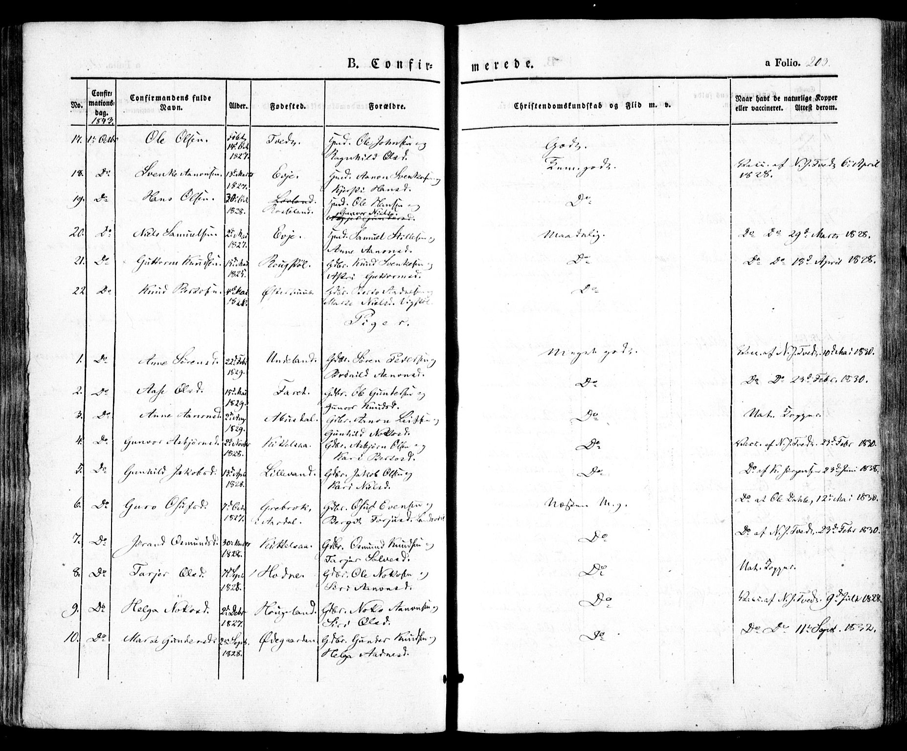 Evje sokneprestkontor, SAK/1111-0008/F/Fa/Faa/L0005: Parish register (official) no. A 5, 1843-1865, p. 203