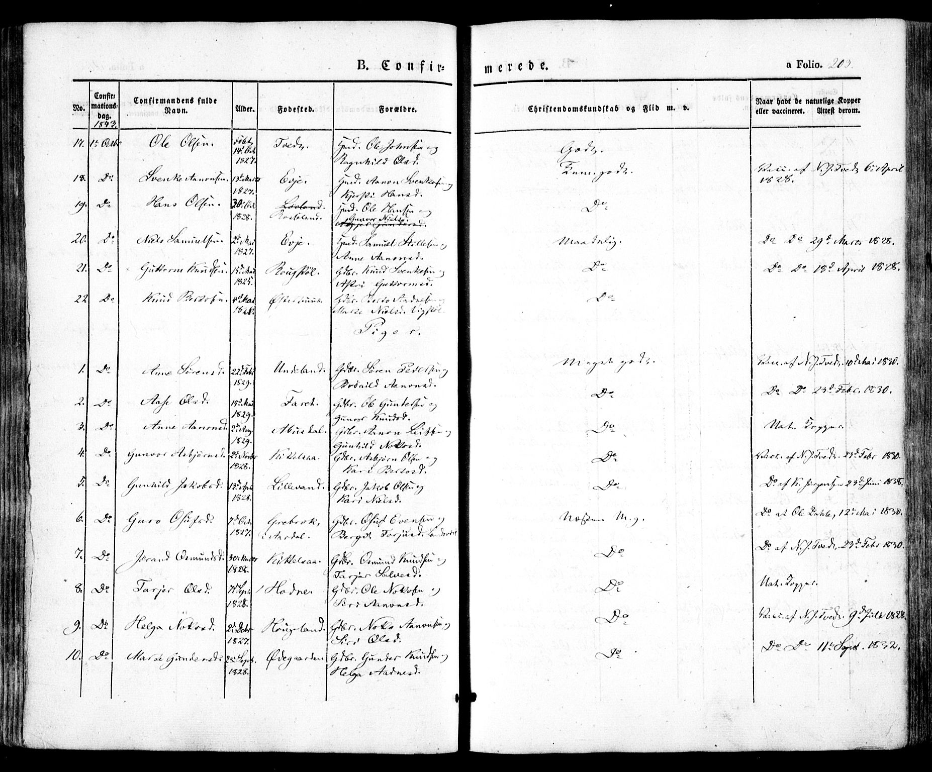 Evje sokneprestkontor, AV/SAK-1111-0008/F/Fa/Faa/L0005: Parish register (official) no. A 5, 1843-1865, p. 203