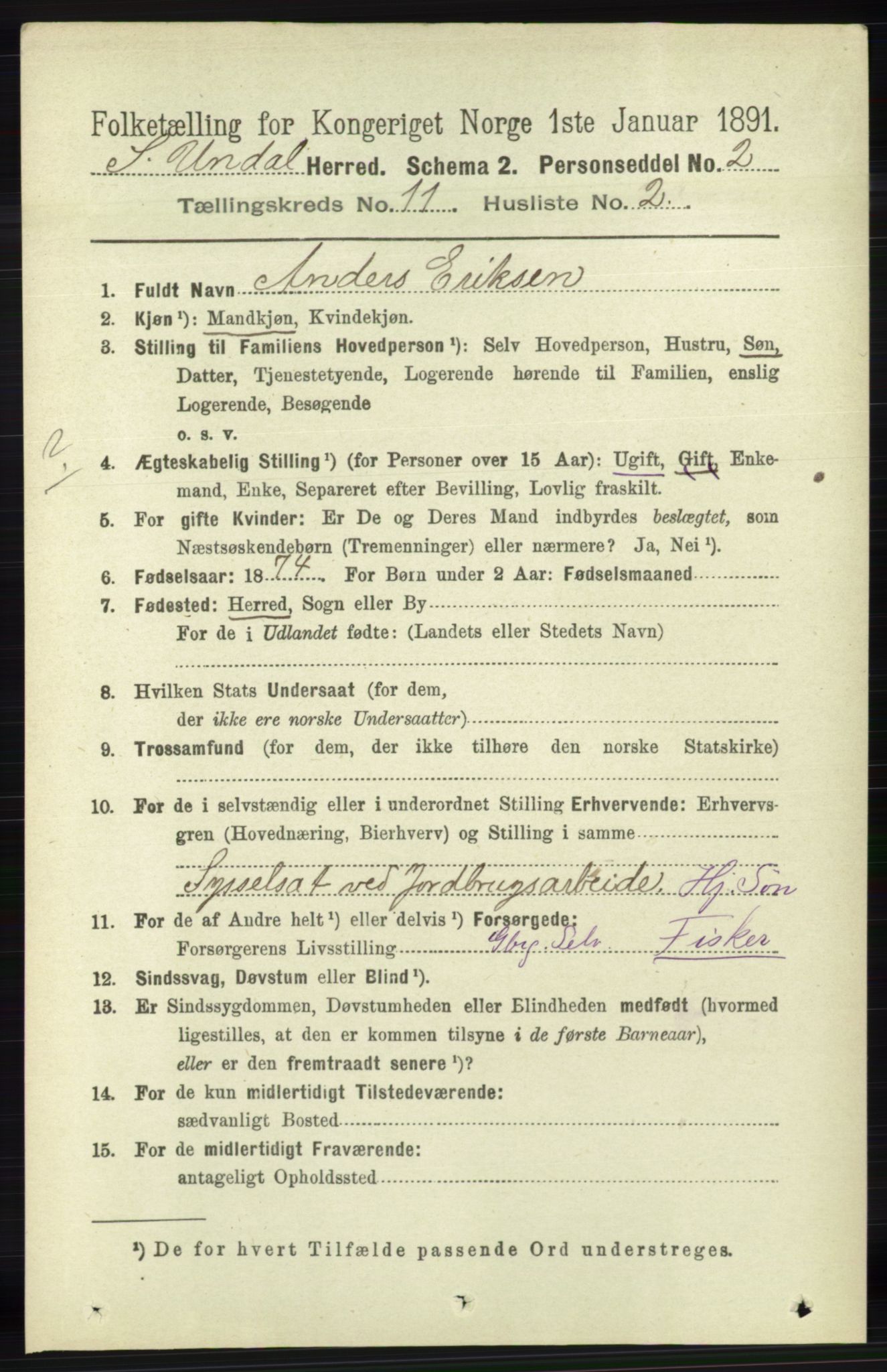 RA, 1891 census for 1029 Sør-Audnedal, 1891, p. 5136