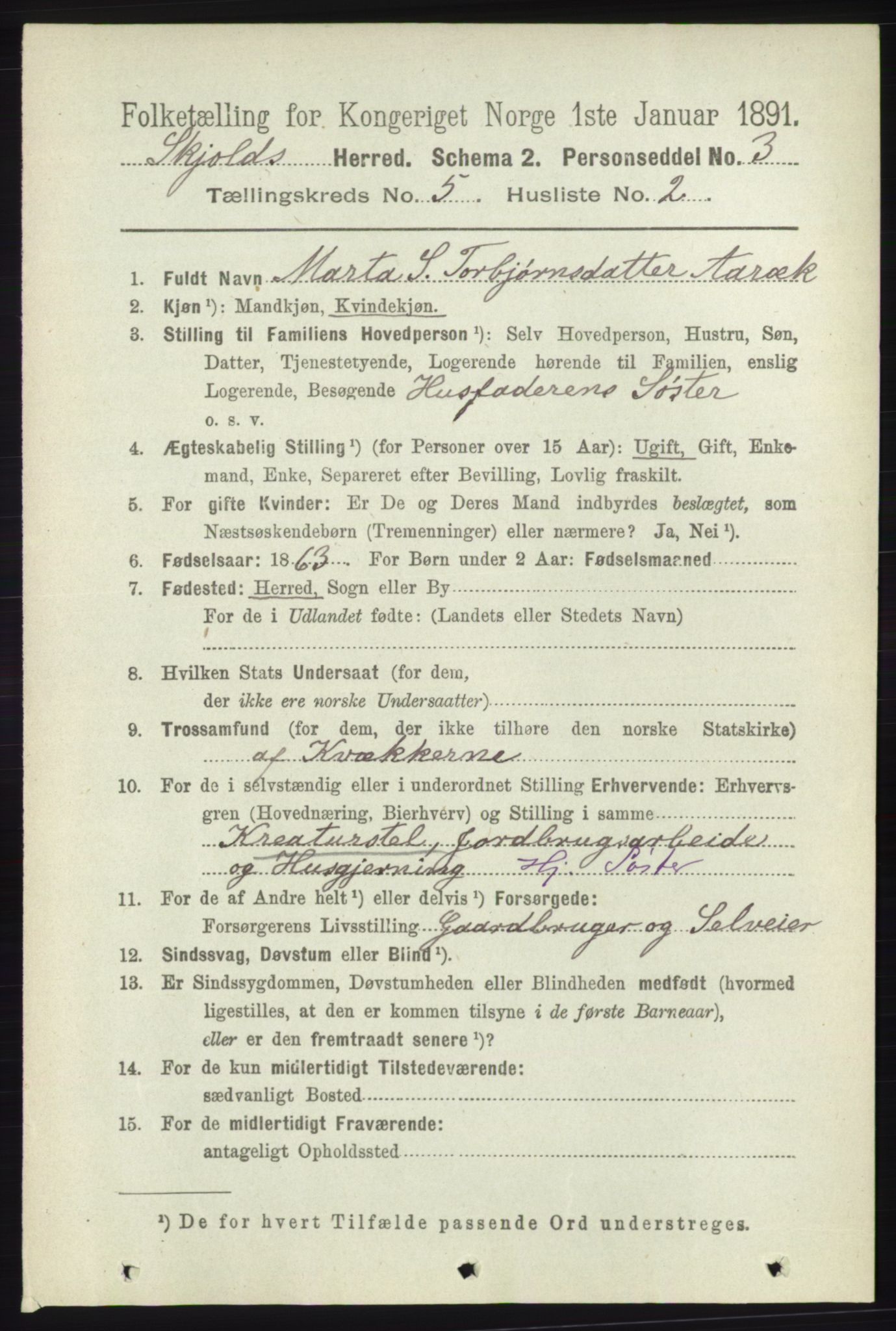 RA, 1891 census for 1154 Skjold, 1891, p. 776