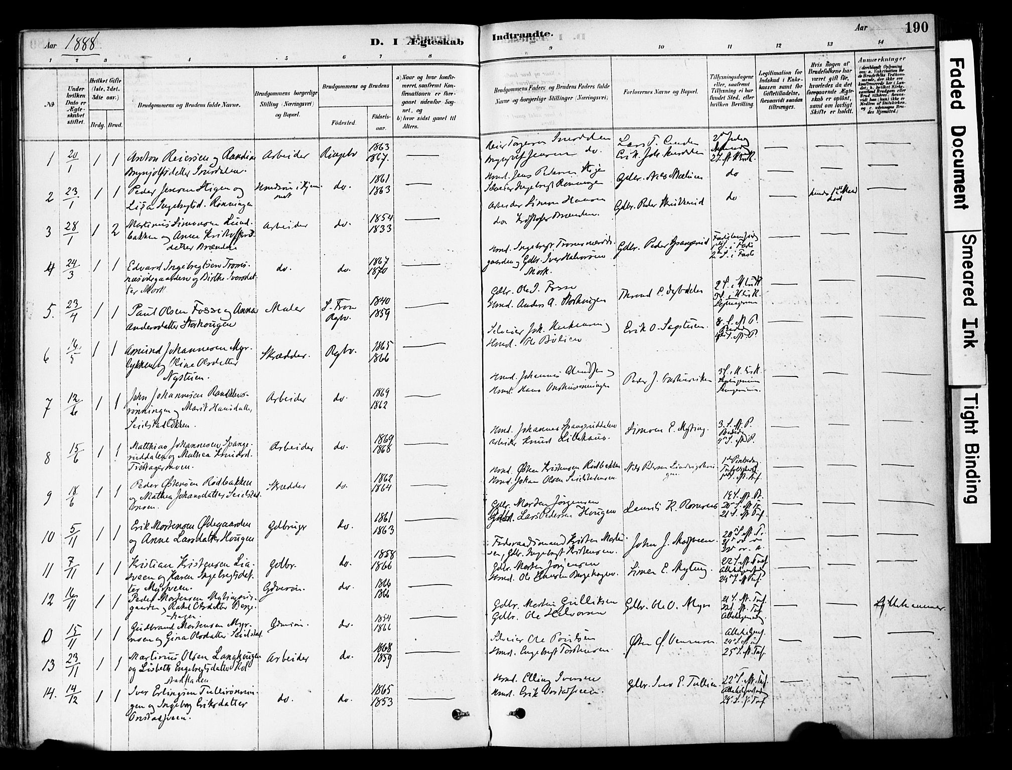 Ringebu prestekontor, SAH/PREST-082/H/Ha/Haa/L0008: Parish register (official) no. 8, 1878-1898, p. 190
