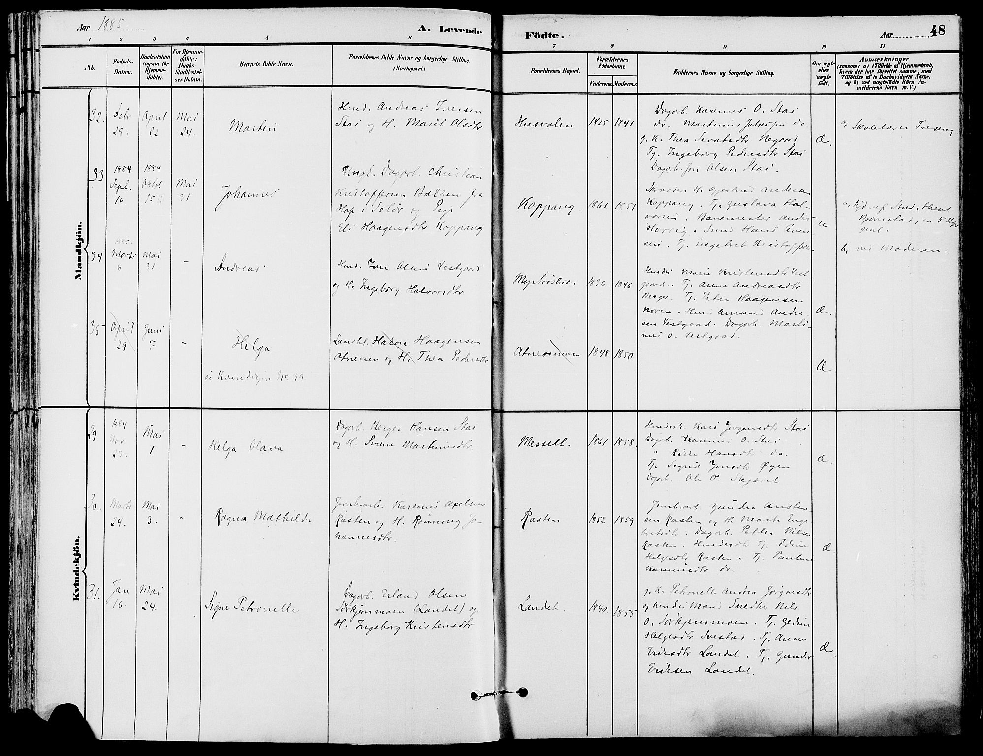 Stor-Elvdal prestekontor, SAH/PREST-052/H/Ha/Haa/L0002: Parish register (official) no. 2, 1882-1907, p. 48