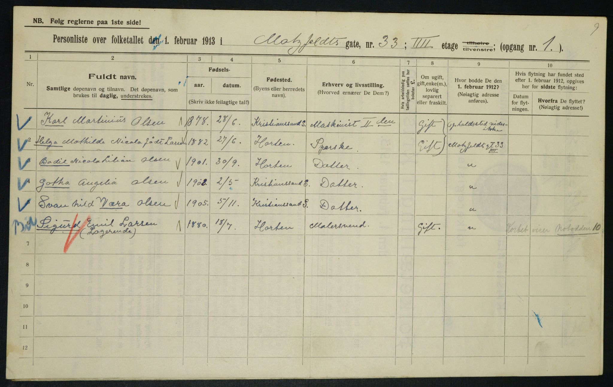 OBA, Municipal Census 1913 for Kristiania, 1913, p. 66545