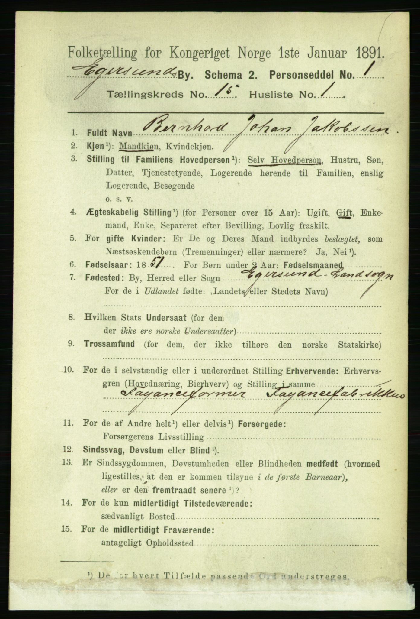 RA, 1891 census for 1101 Egersund, 1891, p. 2794