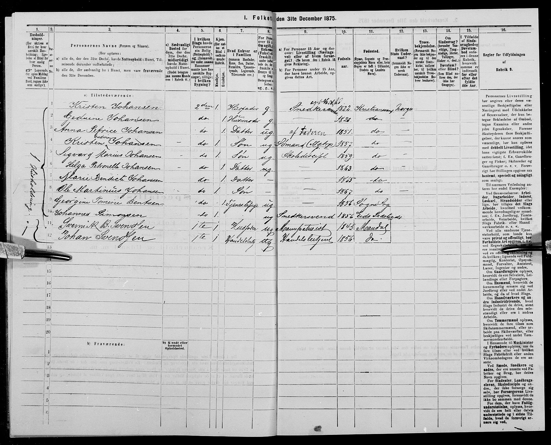 SAK, 1875 census for 1001P Kristiansand, 1875, p. 299