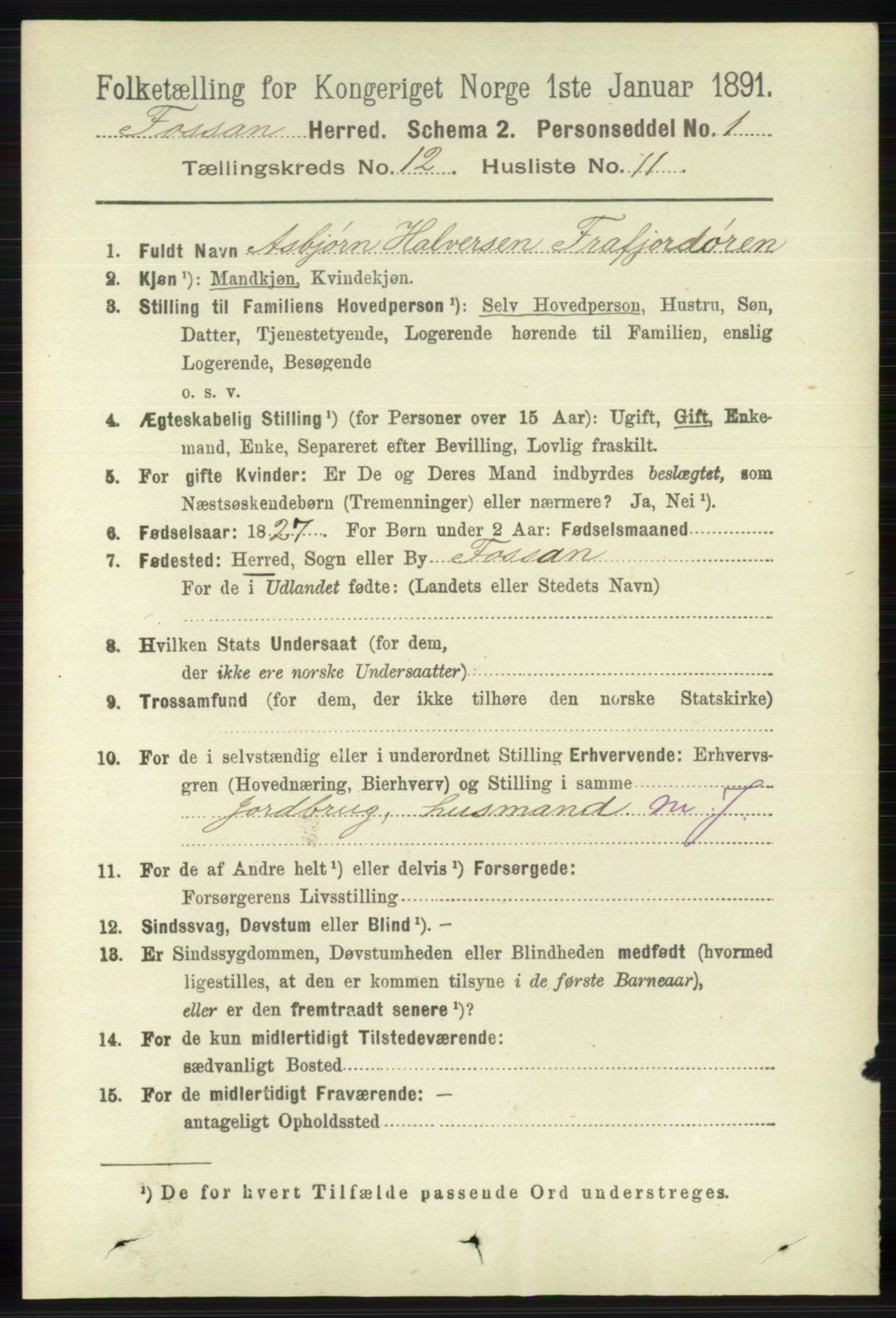RA, 1891 census for 1129 Forsand, 1891, p. 2013