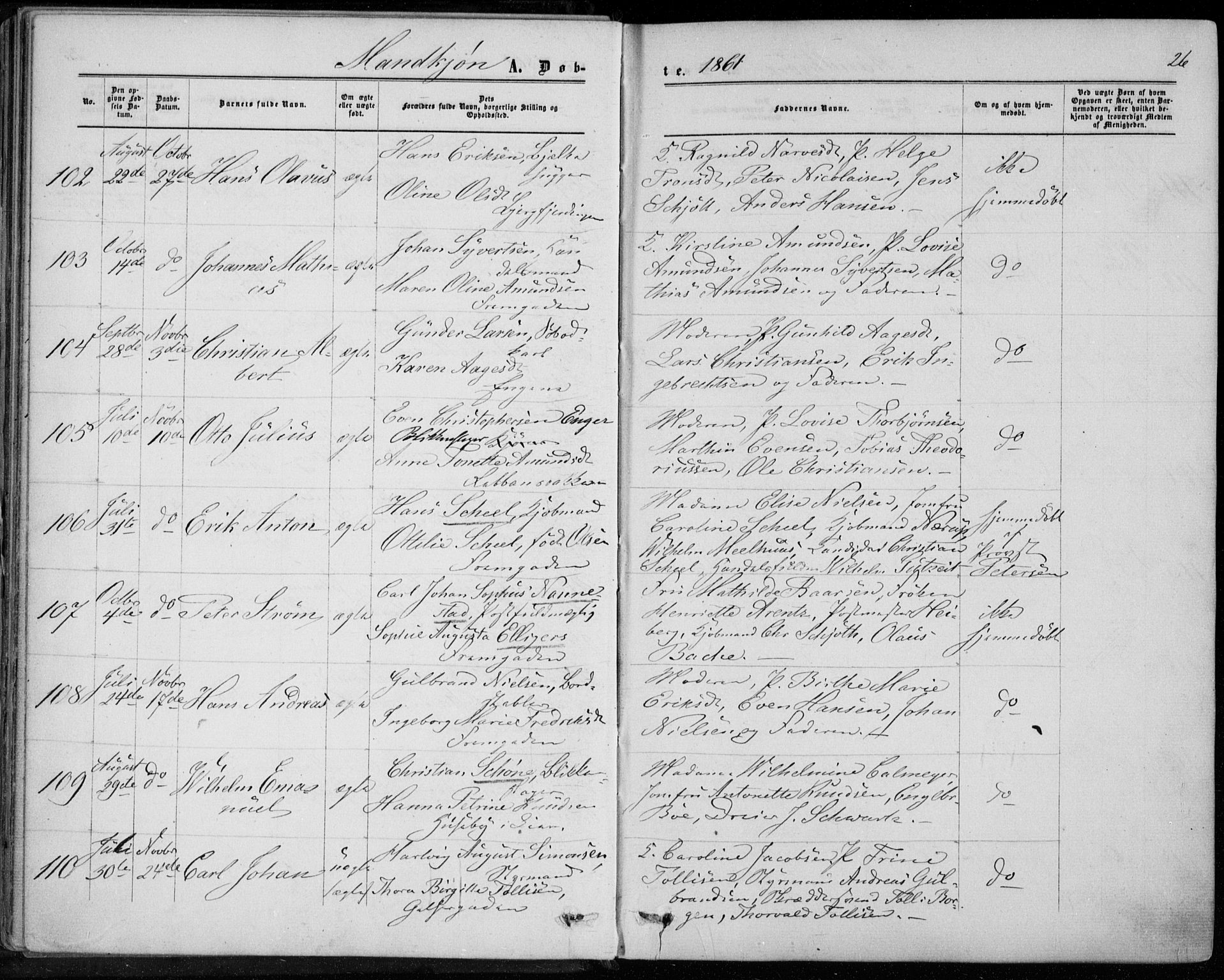 Bragernes kirkebøker, AV/SAKO-A-6/F/Fb/L0003: Parish register (official) no. II 3, 1860-1868, p. 26