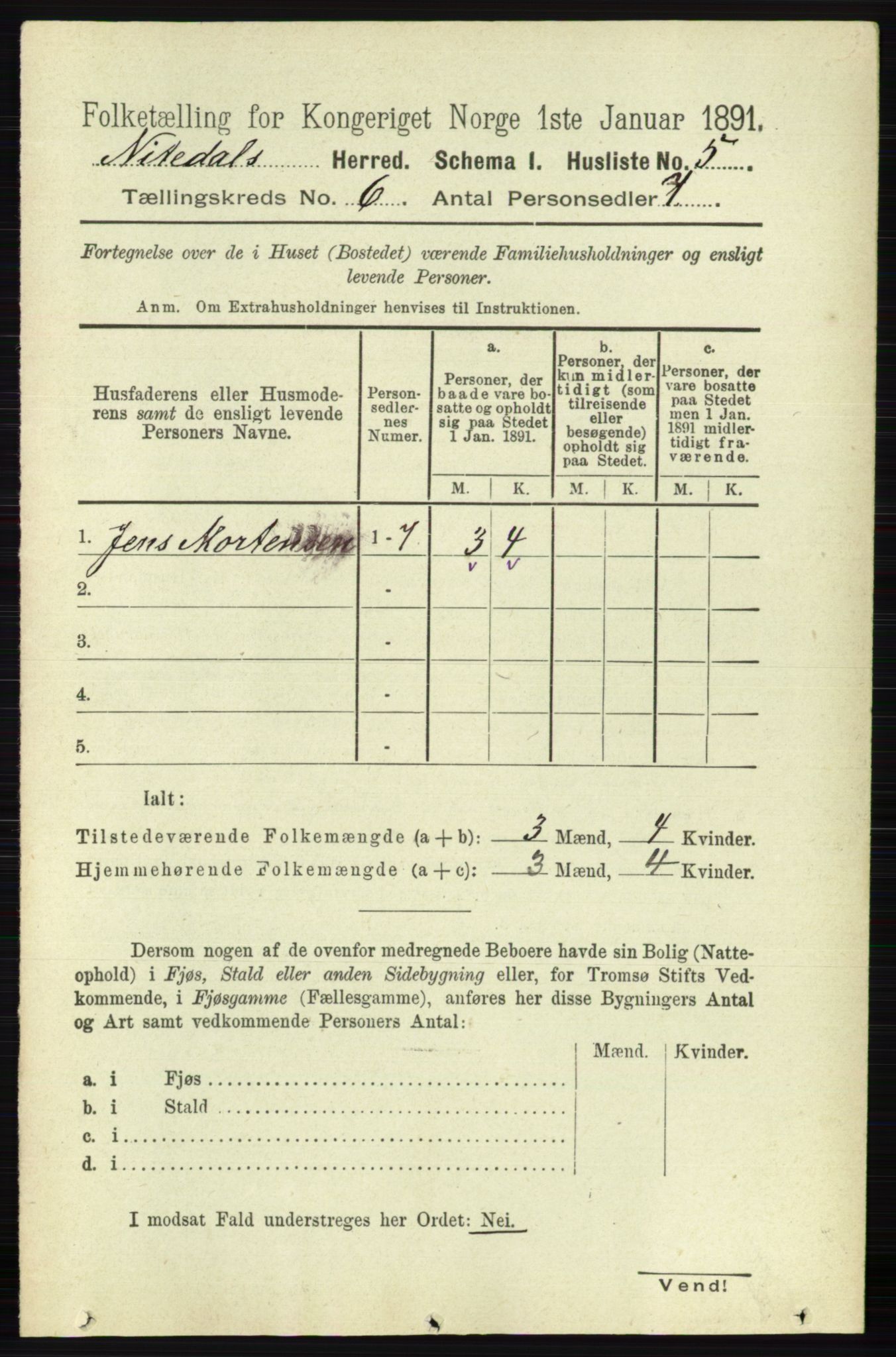 RA, 1891 census for 0233 Nittedal, 1891, p. 2544