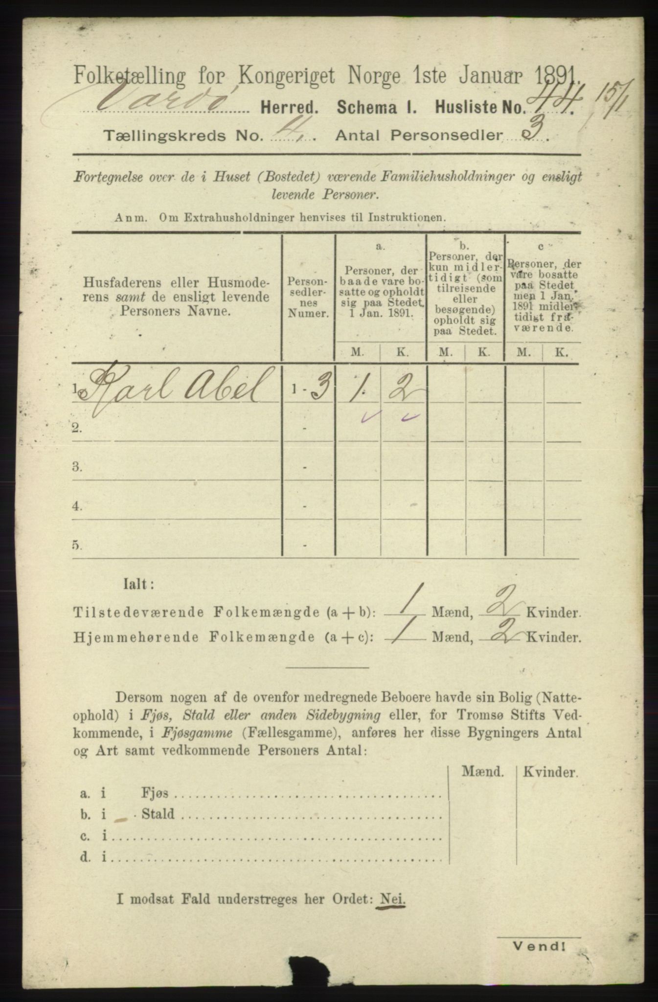 RA, 1891 census for 2028 Vardø, 1891, p. 1098