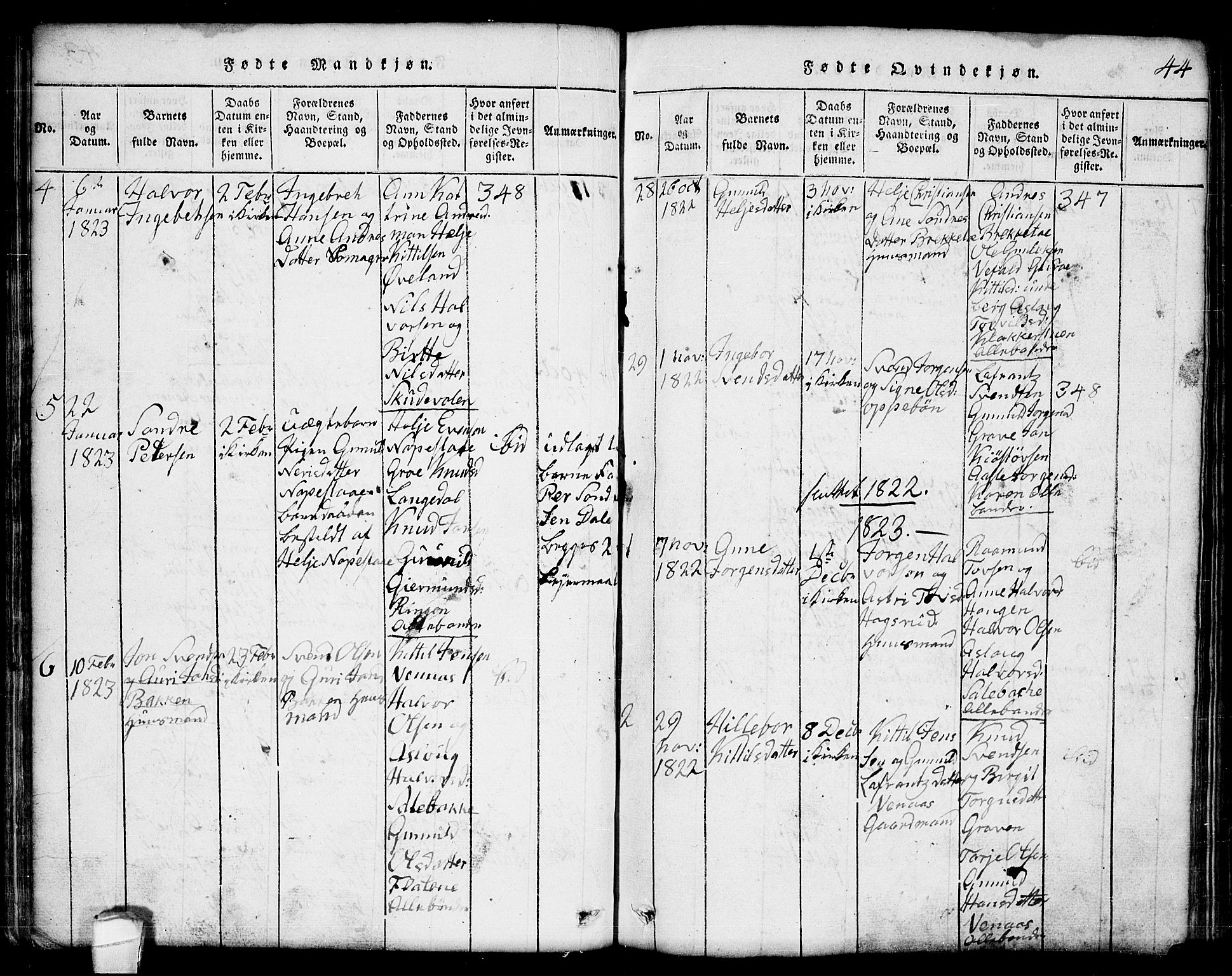 Seljord kirkebøker, SAKO/A-20/G/Ga/L0001: Parish register (copy) no. I 1, 1815-1854, p. 44