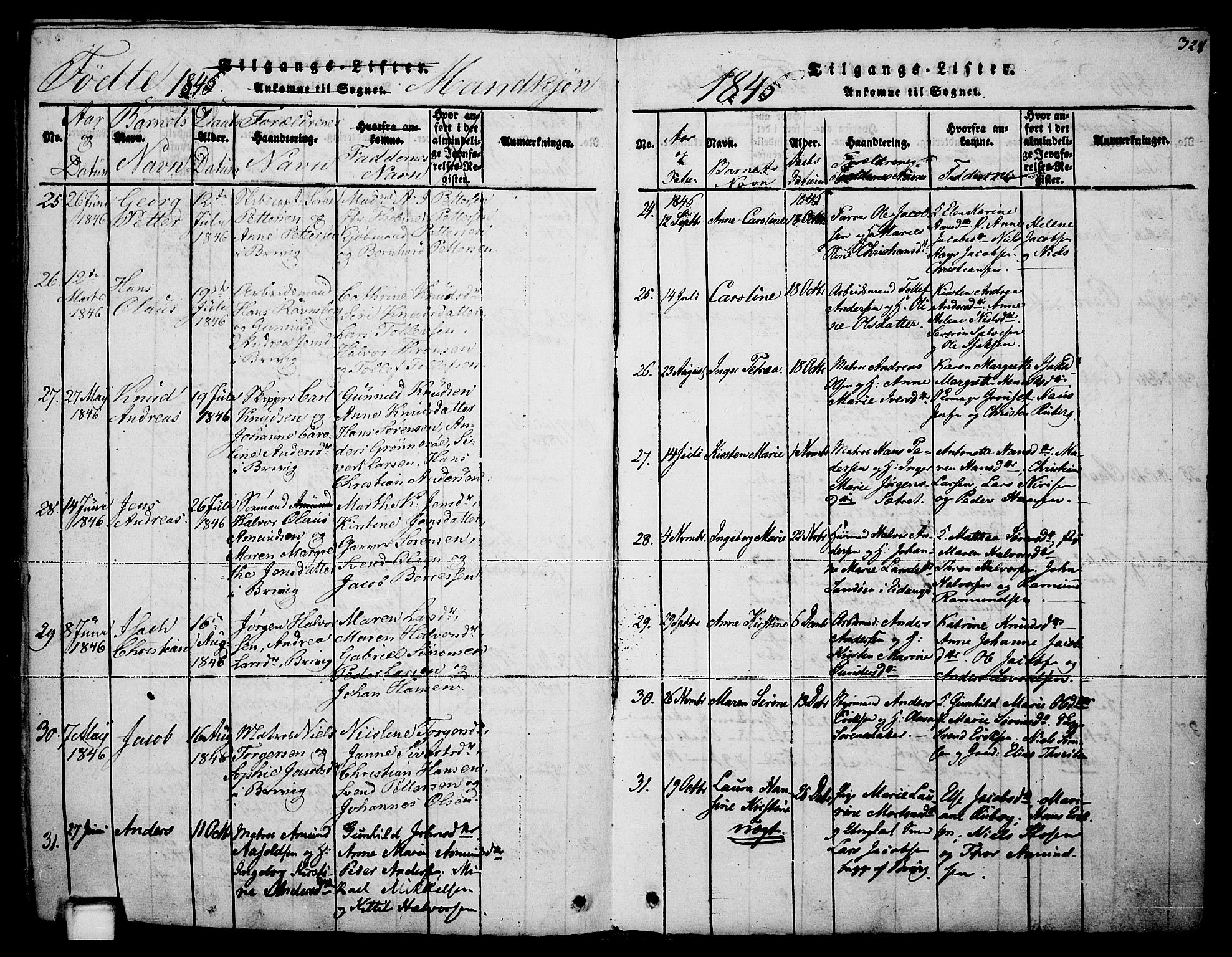 Brevik kirkebøker, SAKO/A-255/F/Fa/L0004: Parish register (official) no. 4, 1814-1846, p. 328
