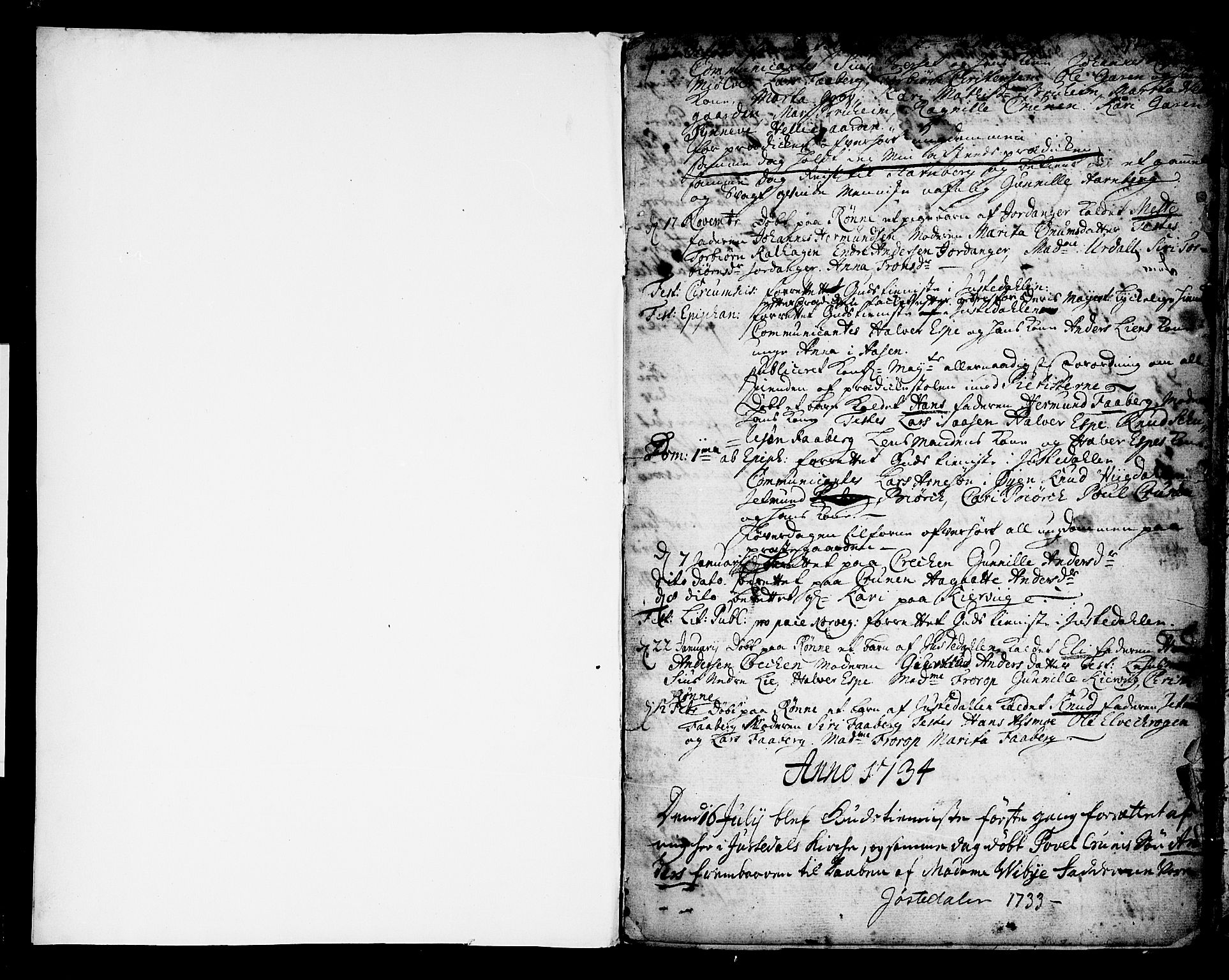 Jostedal sokneprestembete, SAB/A-80601/H/Haa/Haaa/L0001: Parish register (official) no. A 1, 1733-1751, p. 3