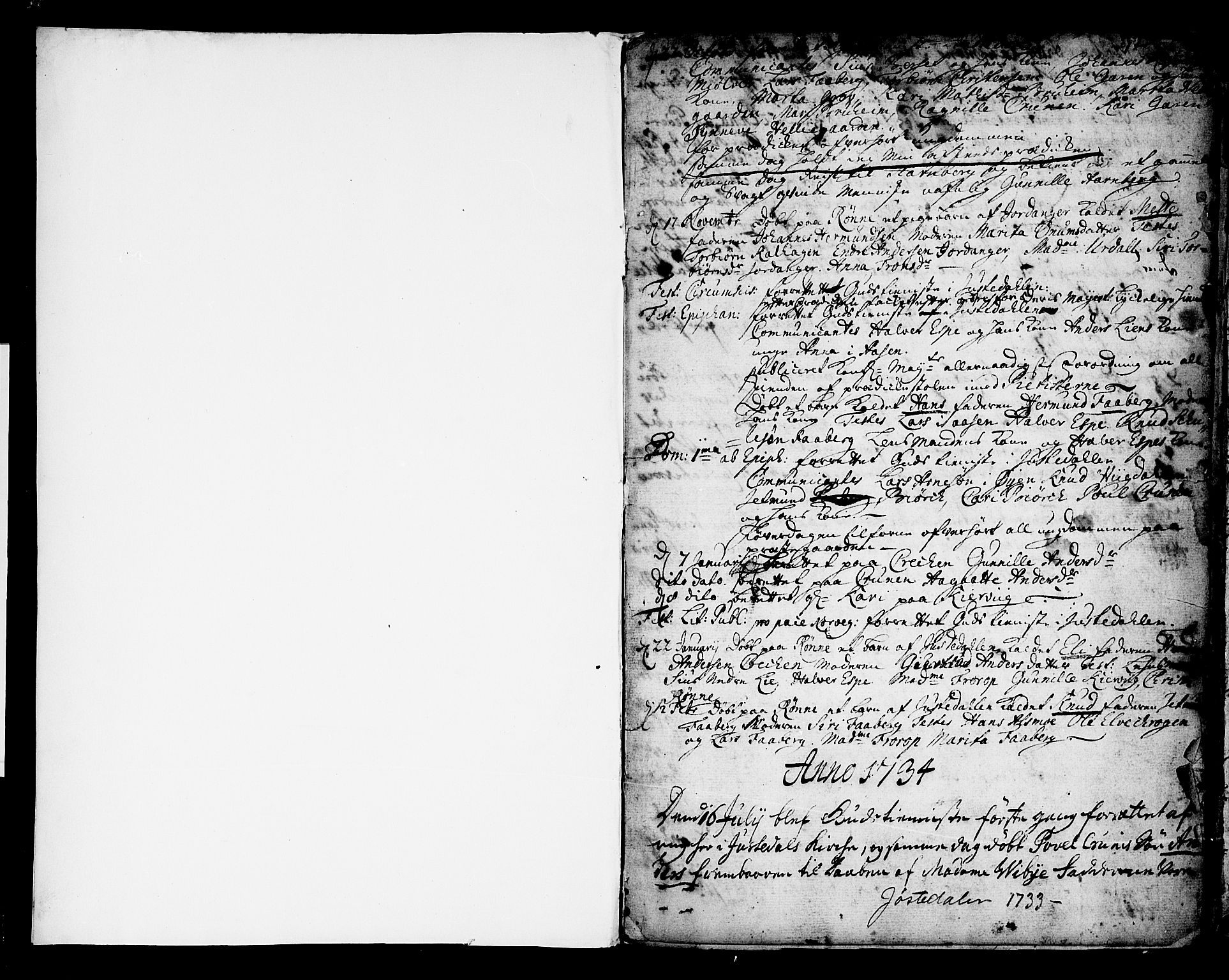 Jostedal sokneprestembete, AV/SAB-A-80601/H/Haa/Haaa/L0001: Parish register (official) no. A 1, 1733-1751, p. 3