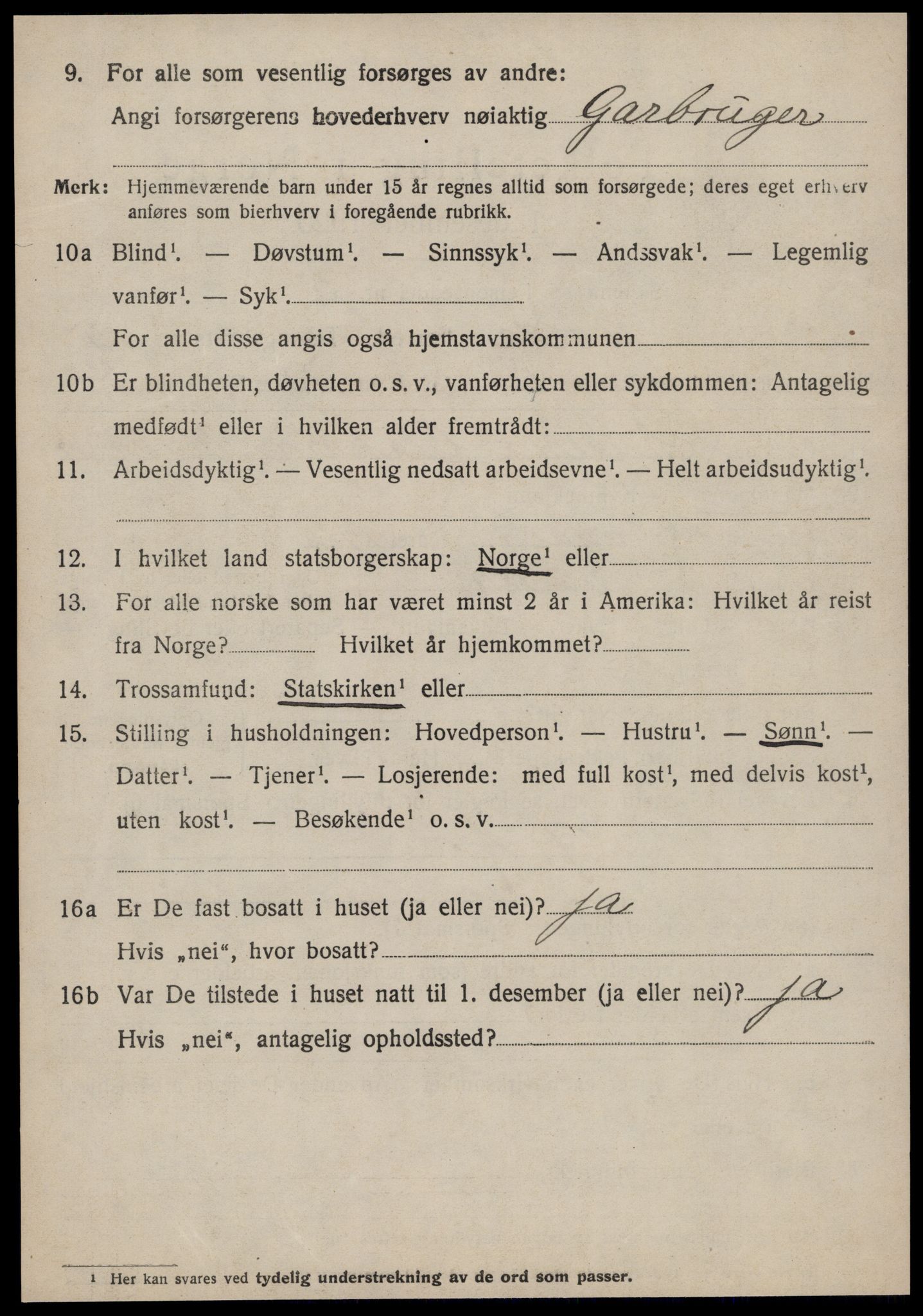 SAT, 1920 census for Volda, 1920, p. 9195