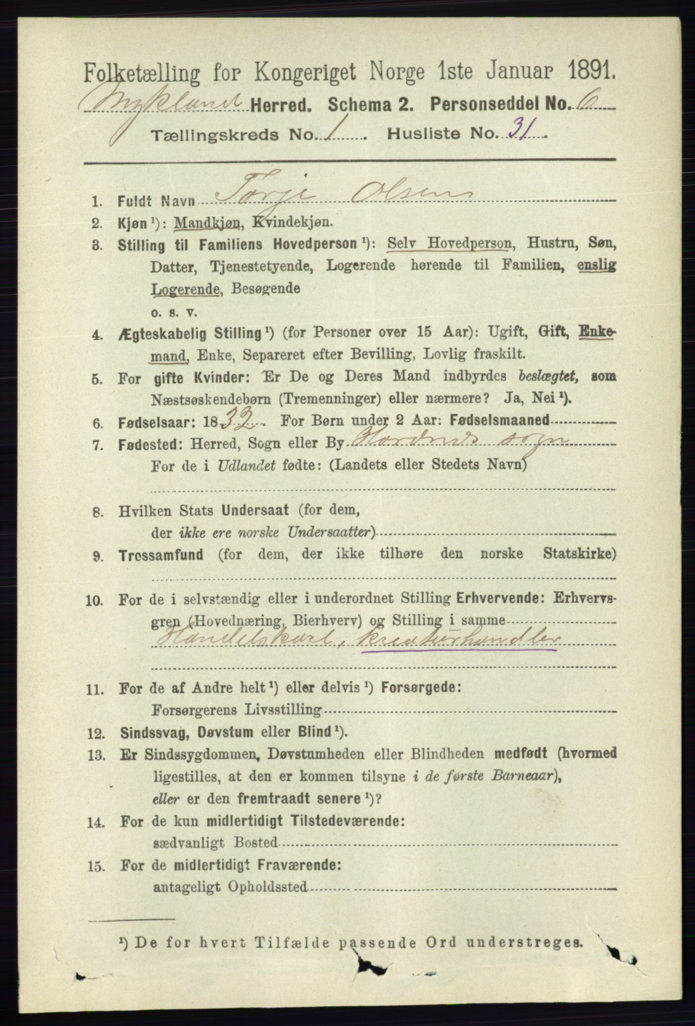 RA, 1891 census for 0932 Mykland, 1891, p. 273