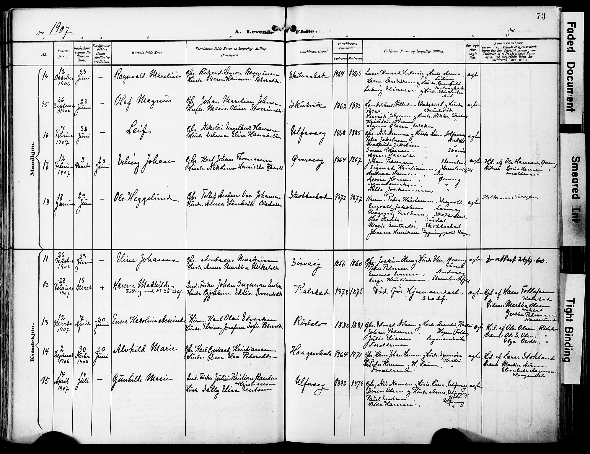 Ministerialprotokoller, klokkerbøker og fødselsregistre - Nordland, AV/SAT-A-1459/859/L0848: Parish register (official) no. 859A08, 1900-1912, p. 73
