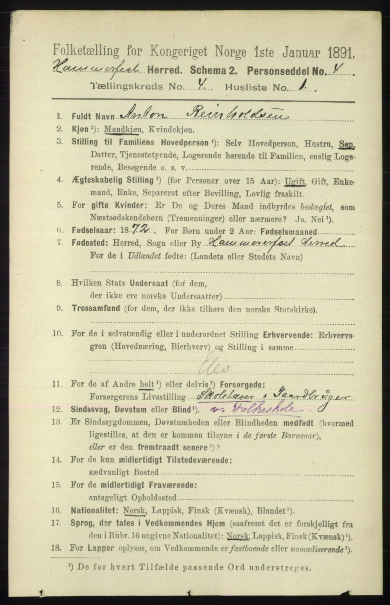 RA, 1891 census for 2016 Hammerfest, 1891, p. 1107