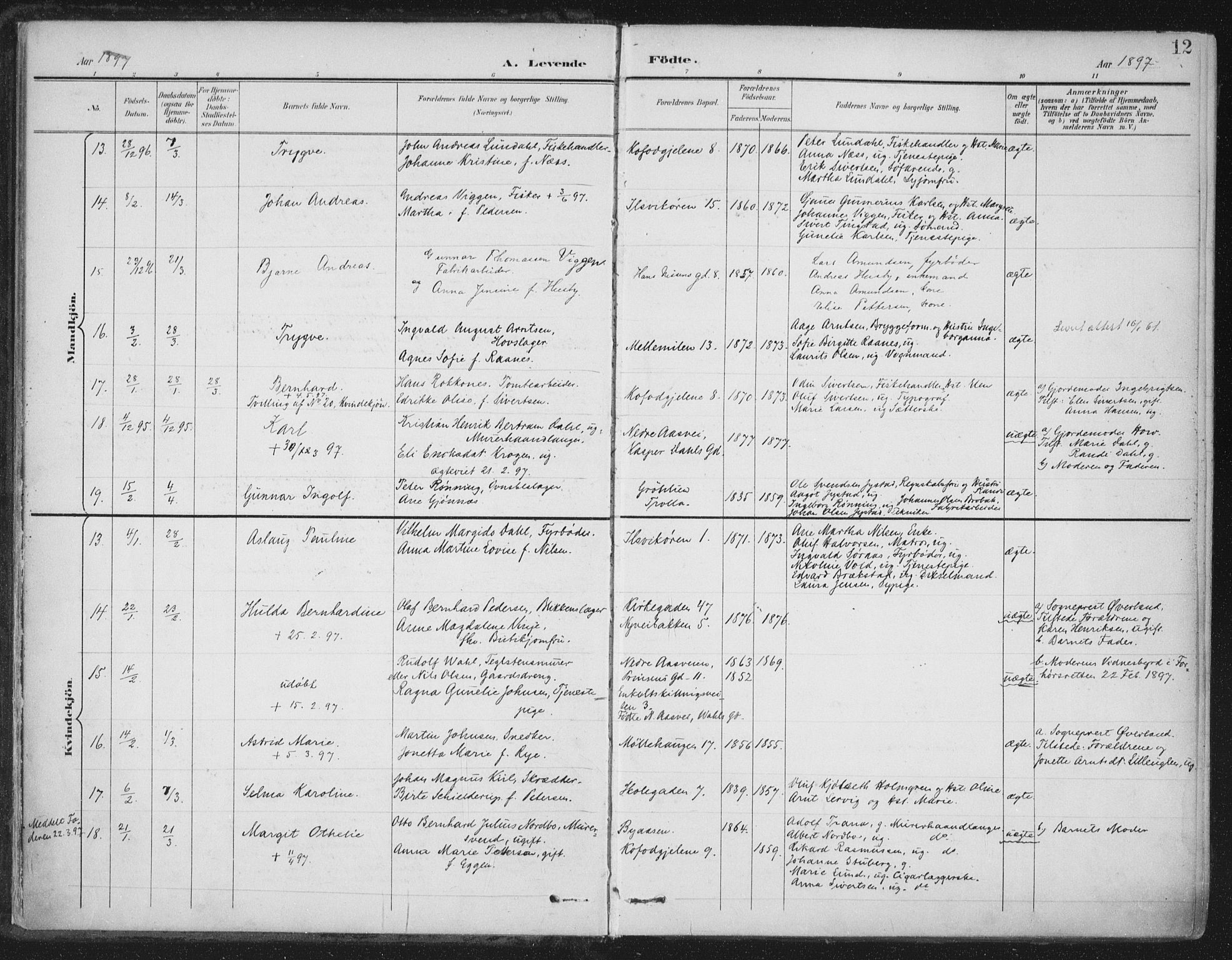 Ministerialprotokoller, klokkerbøker og fødselsregistre - Sør-Trøndelag, AV/SAT-A-1456/603/L0167: Parish register (official) no. 603A06, 1896-1932, p. 12