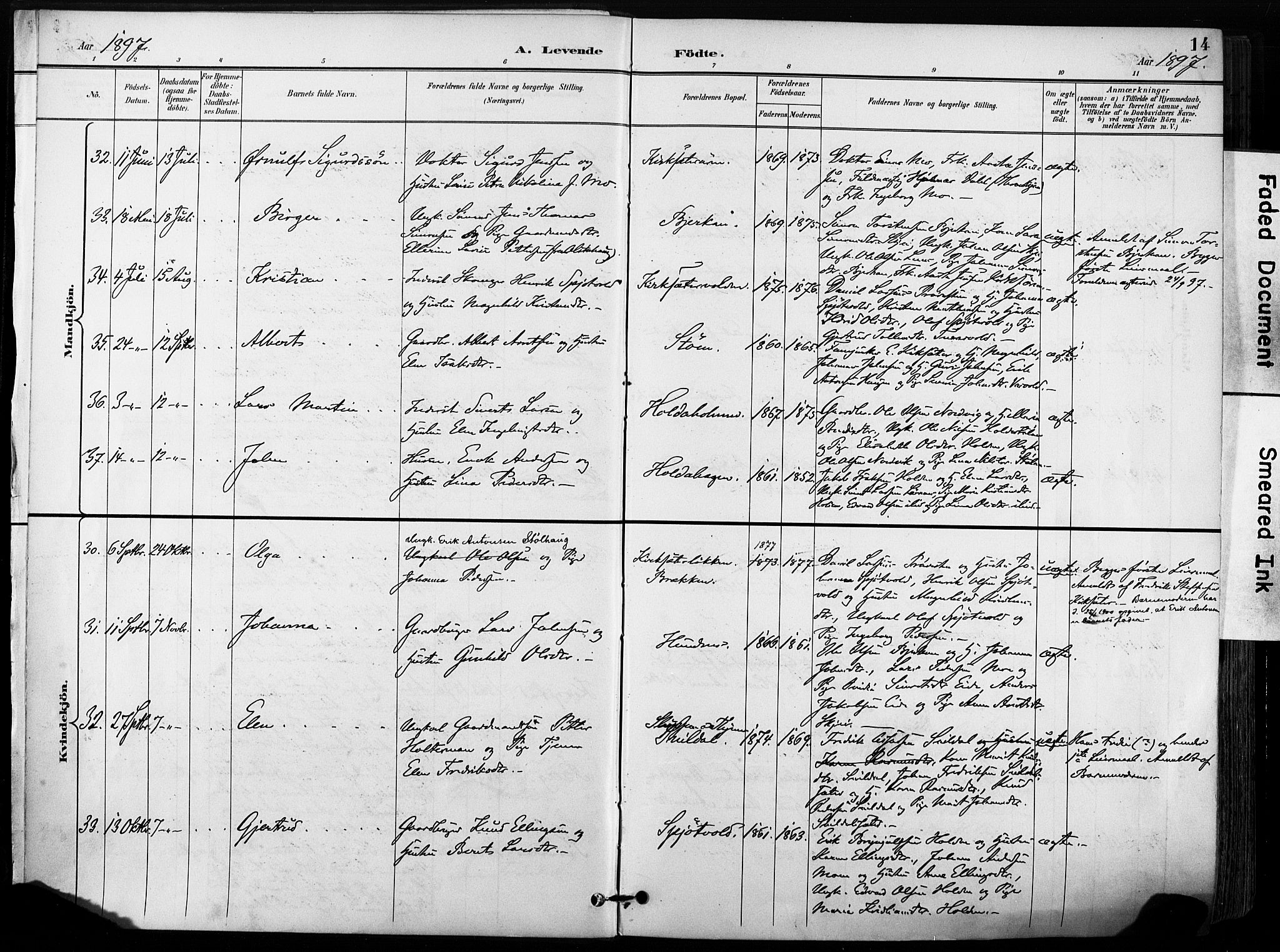 Ministerialprotokoller, klokkerbøker og fødselsregistre - Sør-Trøndelag, AV/SAT-A-1456/630/L0497: Parish register (official) no. 630A10, 1896-1910, p. 14