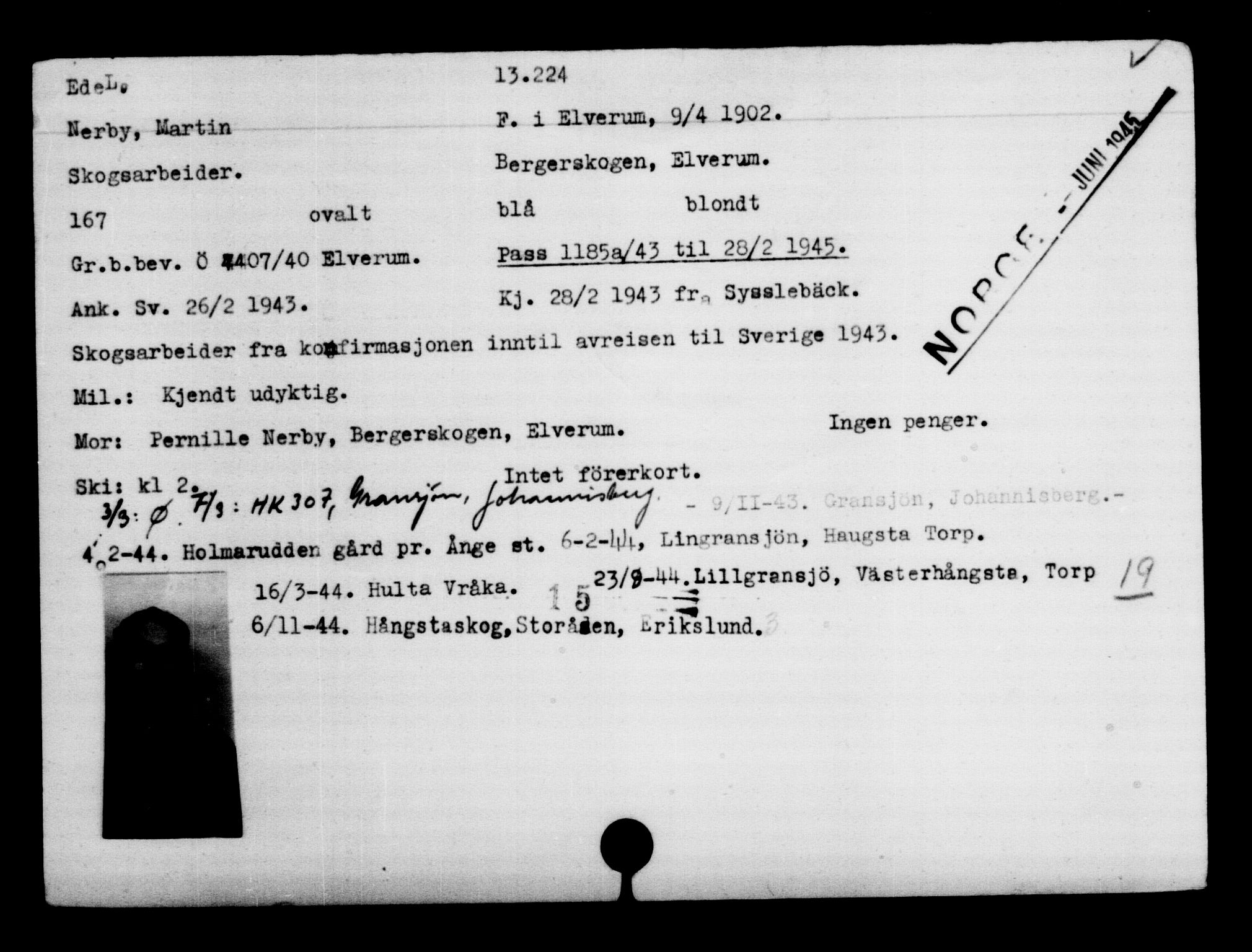 Utenriksstasjonene, Legasjonen i Stockholm, Flyktningkontoret, AV/RA-S-6753/V/Va/L0007: Kjesäterkartoteket, flyktninger med registreringsnr. 12700-15723, 1940-1945, p. 602