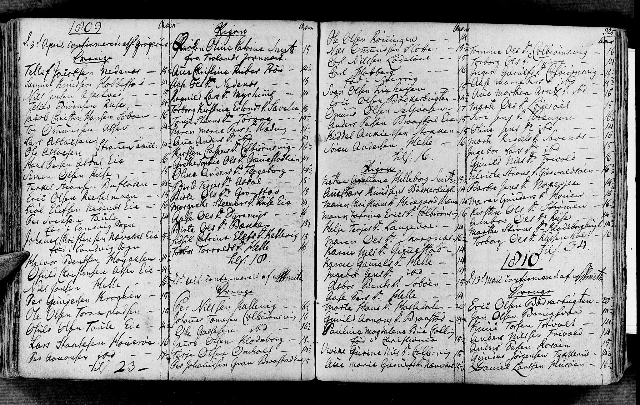 Øyestad sokneprestkontor, AV/SAK-1111-0049/F/Fa/L0011: Parish register (official) no. A 11, 1805-1824, p. 325