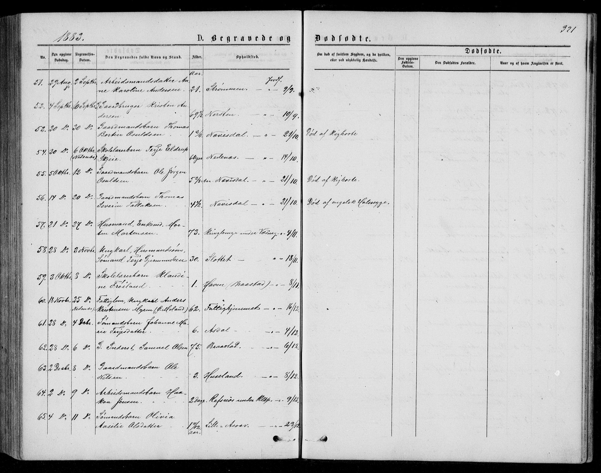 Øyestad sokneprestkontor, AV/SAK-1111-0049/F/Fb/L0008: Parish register (copy) no. B 8, 1872-1886, p. 321