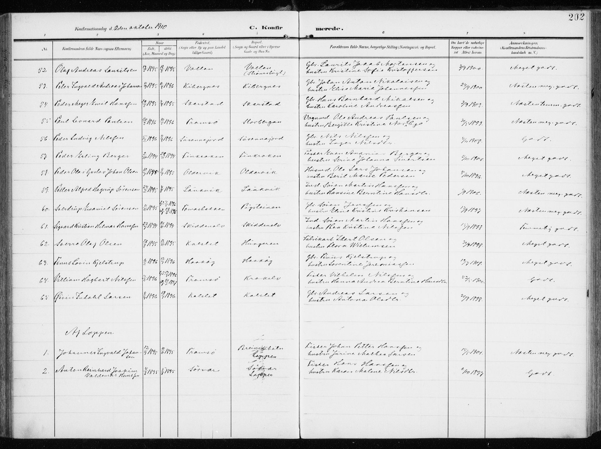 Tromsøysund sokneprestkontor, AV/SATØ-S-1304/G/Ga/L0007kirke: Parish register (official) no. 7, 1907-1914, p. 202