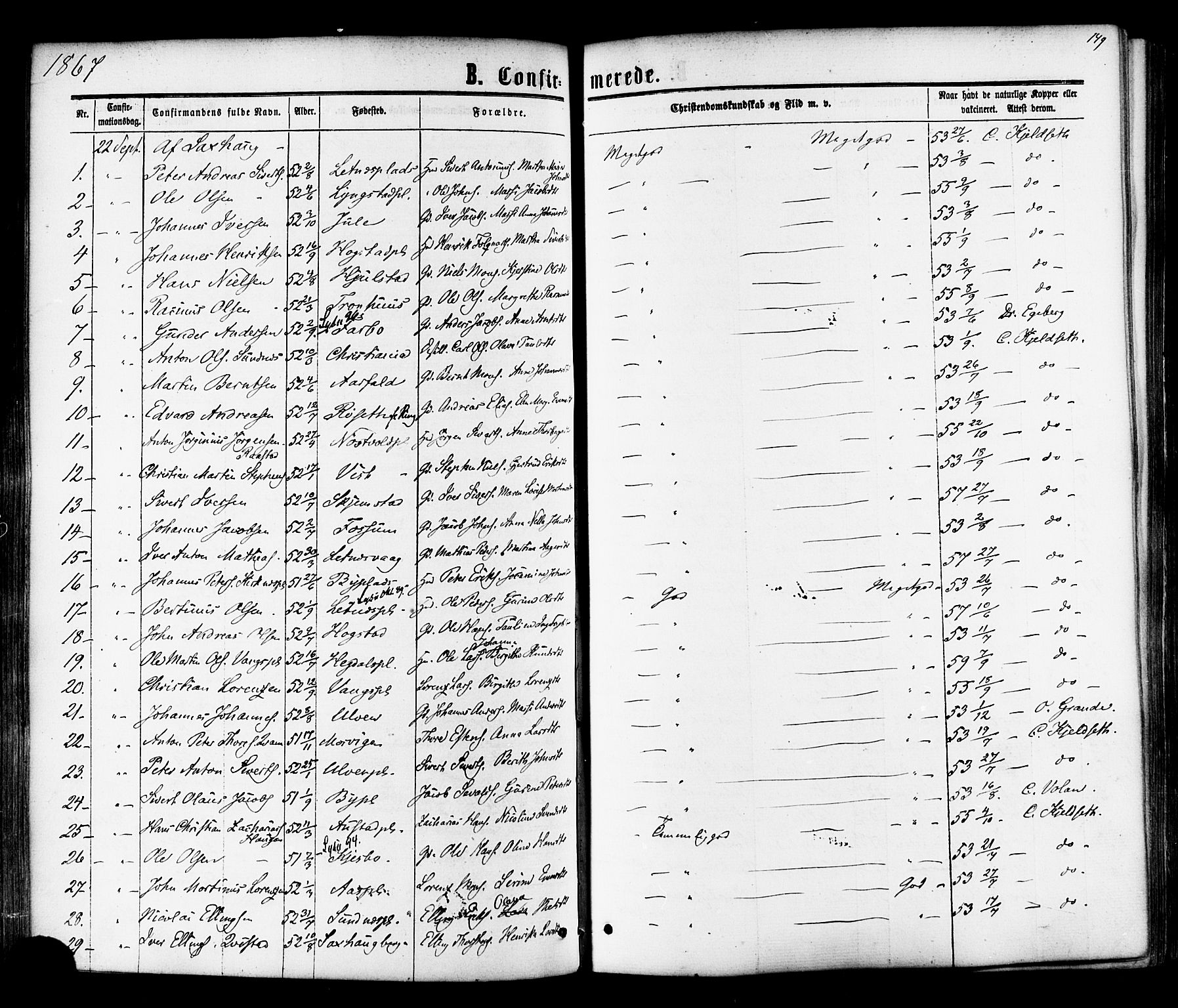 Ministerialprotokoller, klokkerbøker og fødselsregistre - Nord-Trøndelag, SAT/A-1458/730/L0284: Parish register (official) no. 730A09, 1866-1878, p. 149