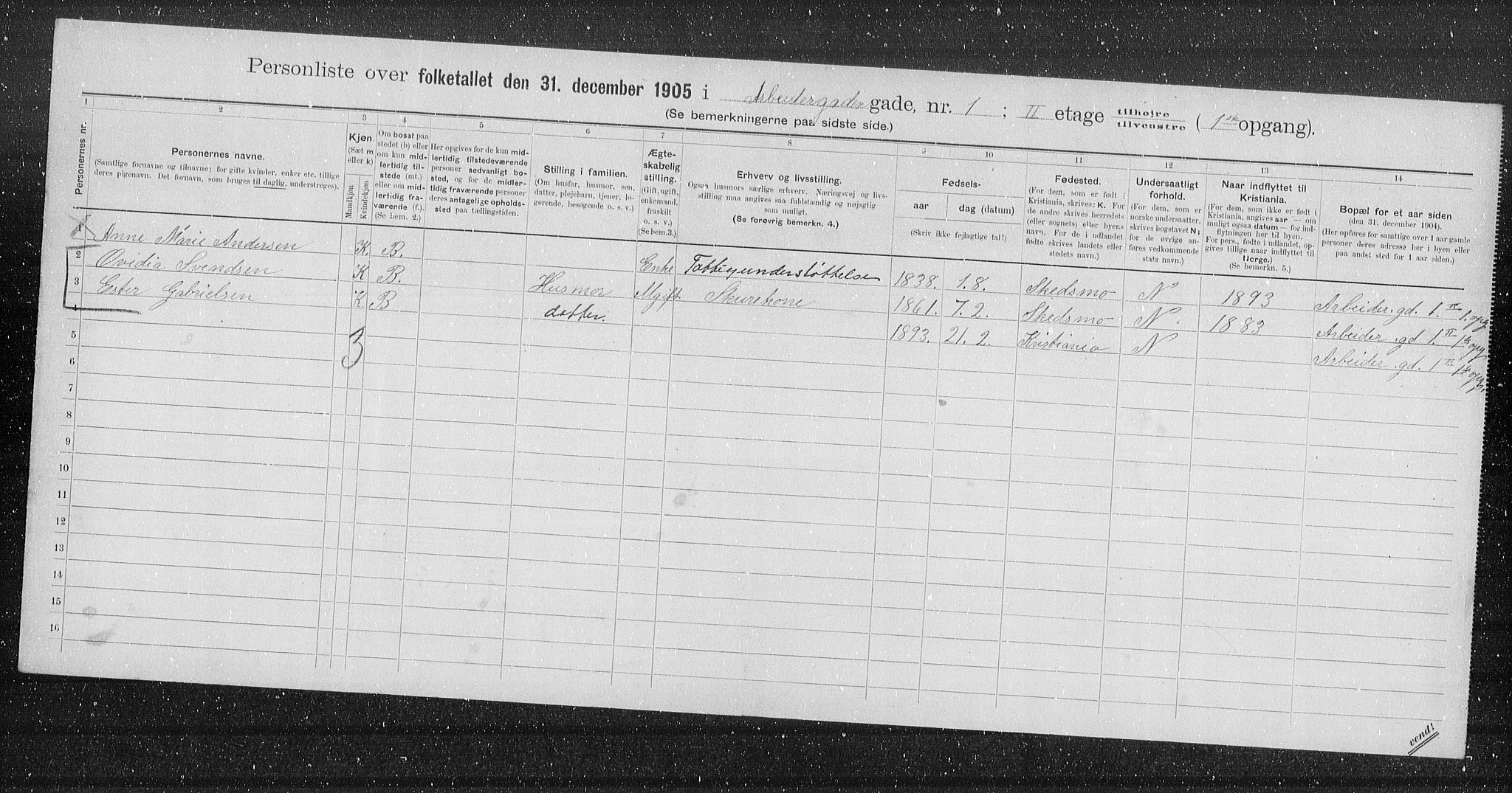 OBA, Municipal Census 1905 for Kristiania, 1905, p. 767