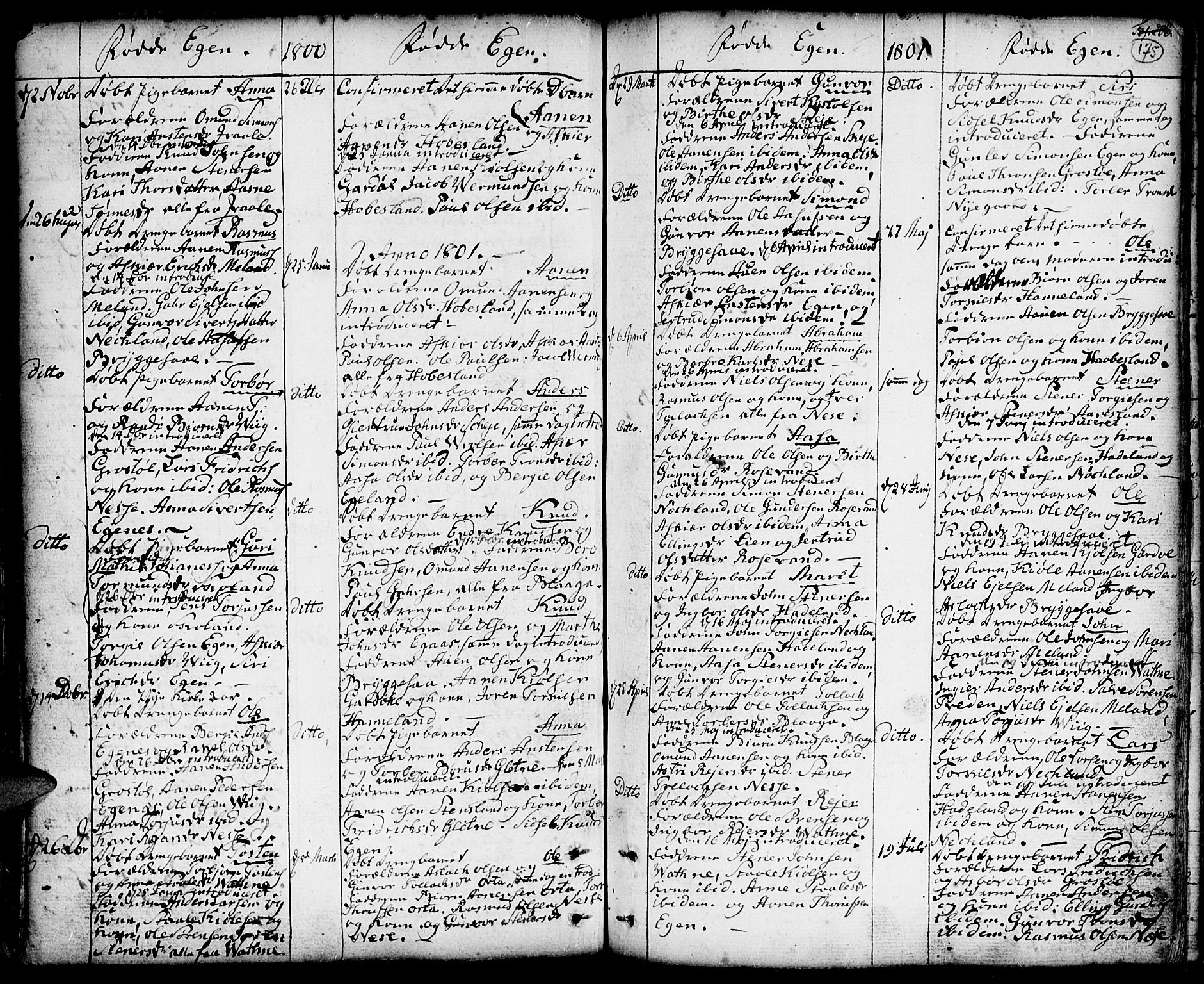 Hægebostad sokneprestkontor, AV/SAK-1111-0024/F/Fa/Faa/L0001: Parish register (official) no. A 1 /2, 1760-1823, p. 175