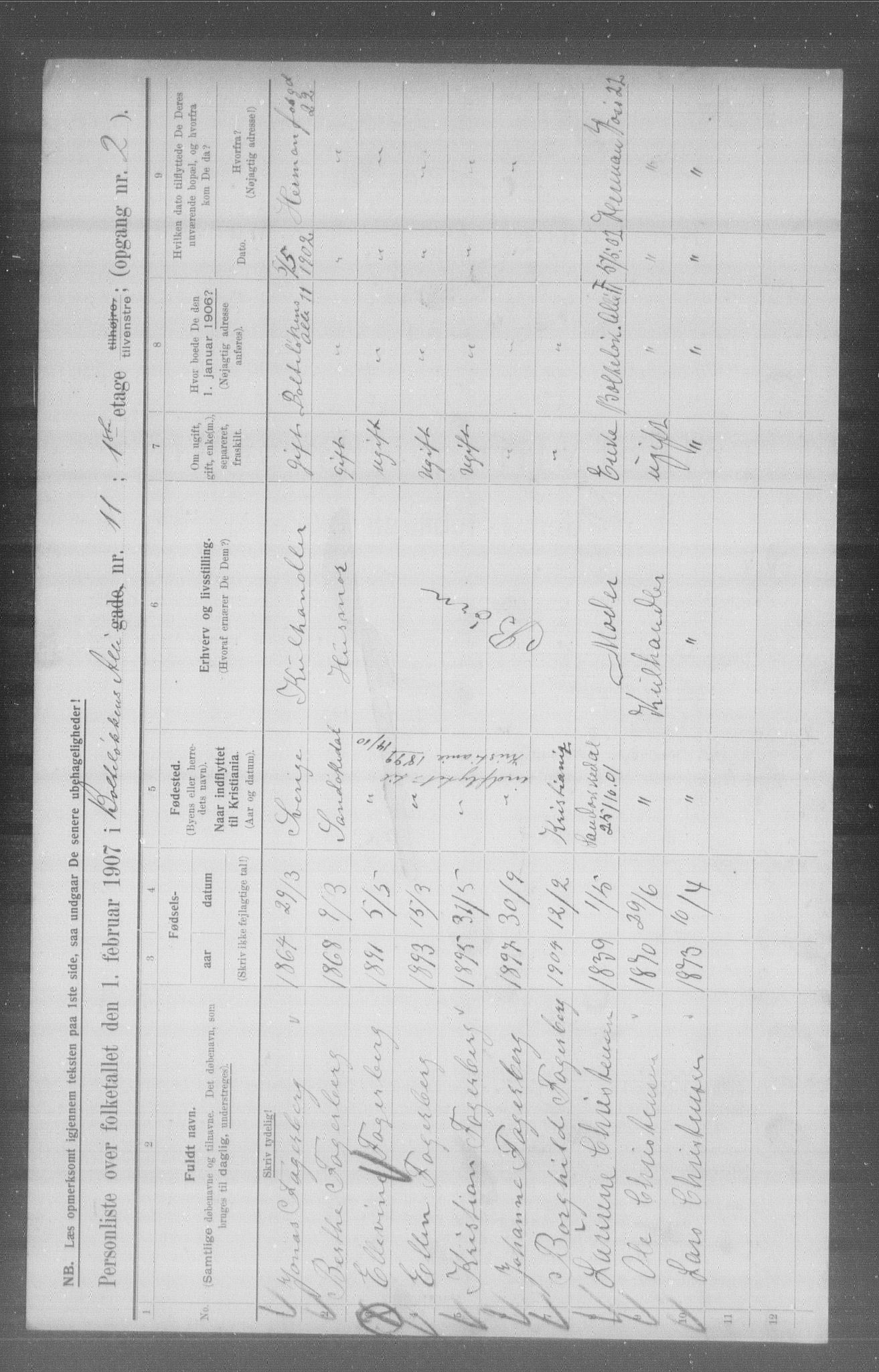 OBA, Municipal Census 1907 for Kristiania, 1907, p. 4043