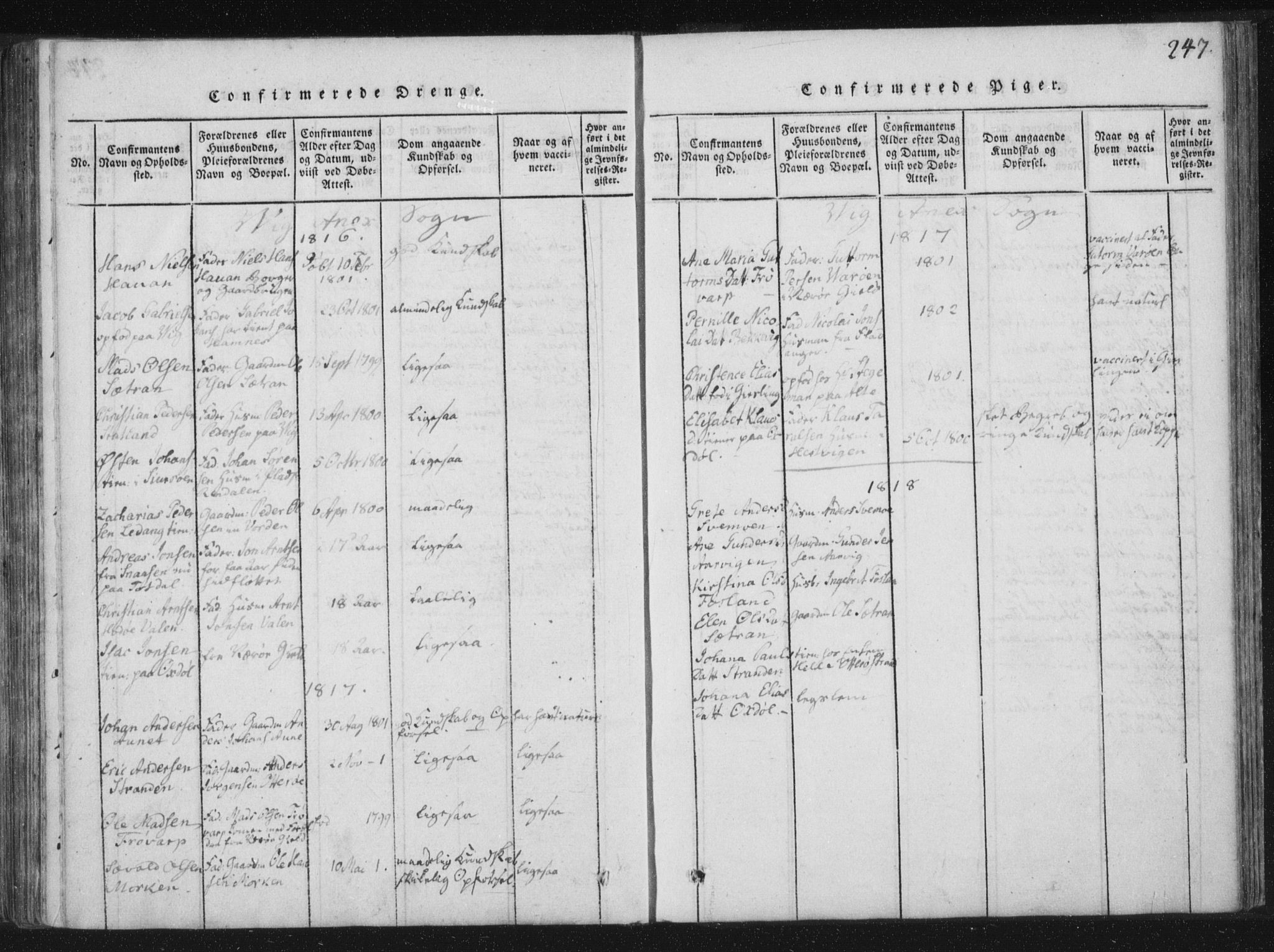 Ministerialprotokoller, klokkerbøker og fødselsregistre - Nord-Trøndelag, SAT/A-1458/773/L0609: Parish register (official) no. 773A03 /2, 1815-1830, p. 247