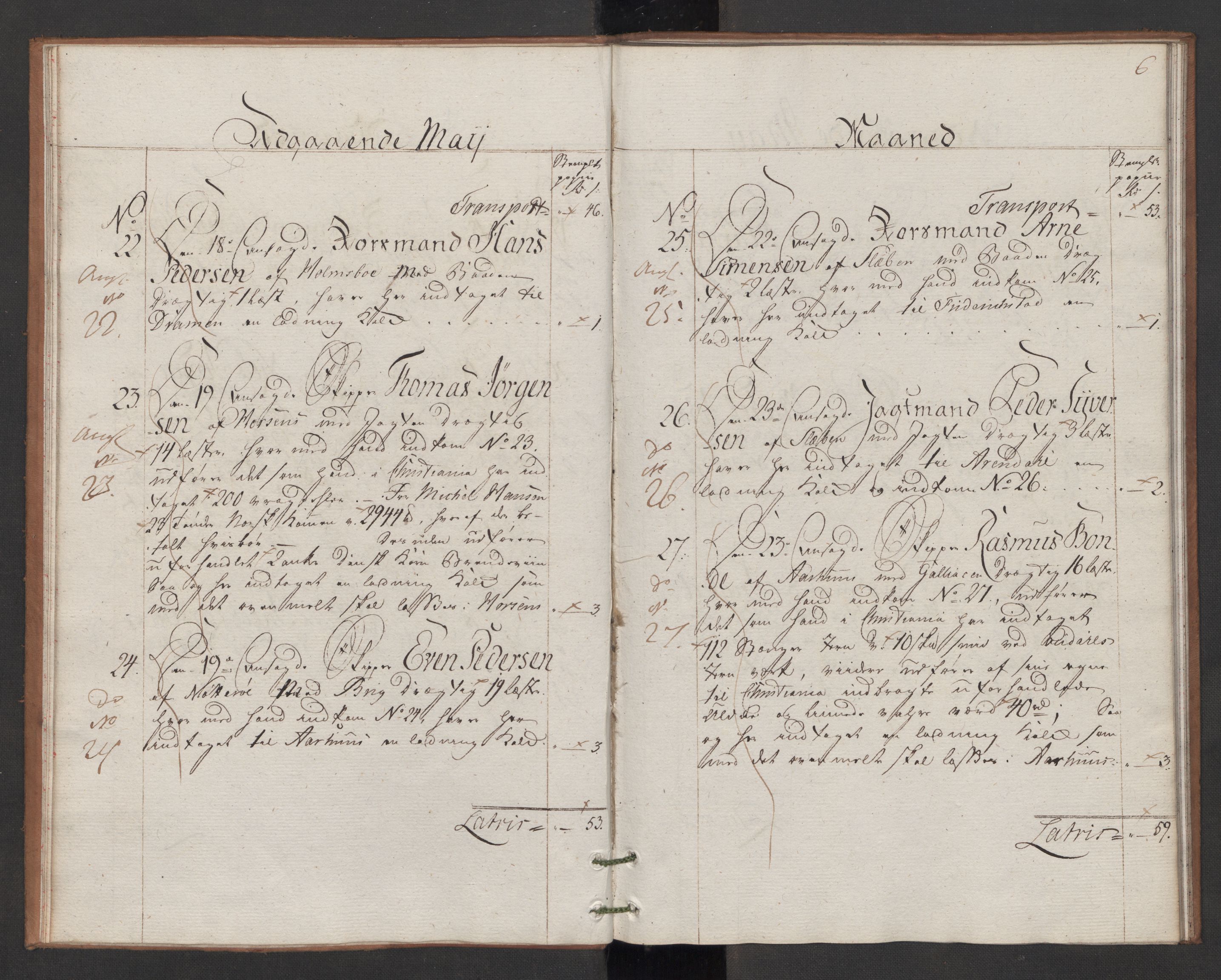 Generaltollkammeret, tollregnskaper, AV/RA-EA-5490/R06/L0166/0002: Tollregnskaper Kristiania / Utgående hovedtollbok Slependen, 1786, p. 5b-6a