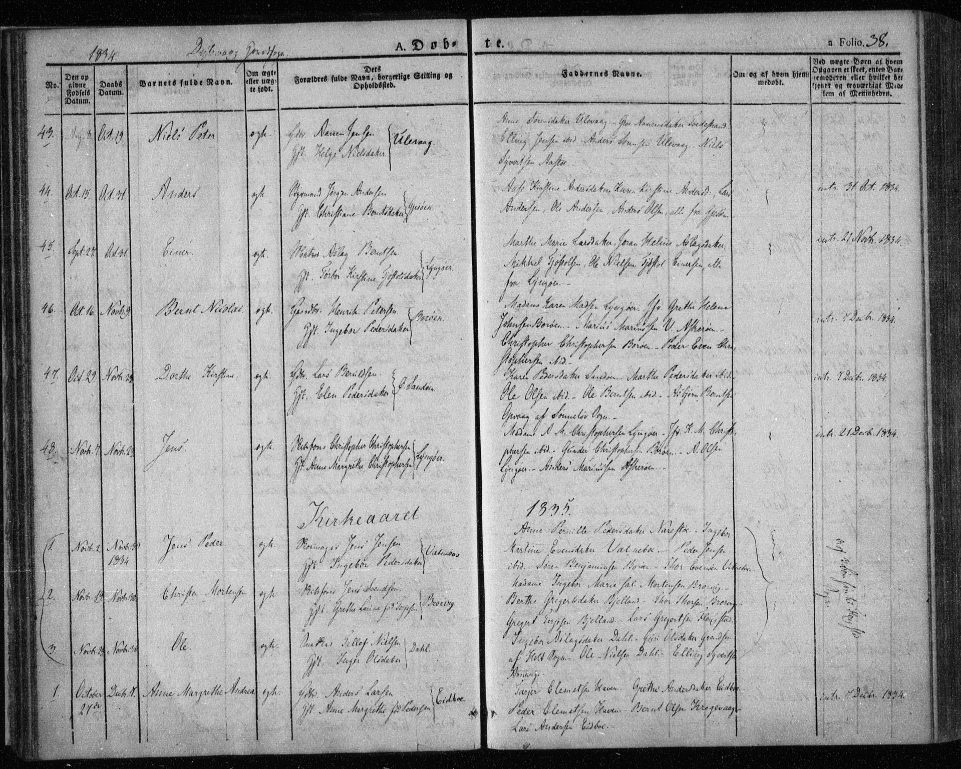 Dypvåg sokneprestkontor, AV/SAK-1111-0007/F/Fa/Faa/L0004: Parish register (official) no. A 4, 1824-1840, p. 38