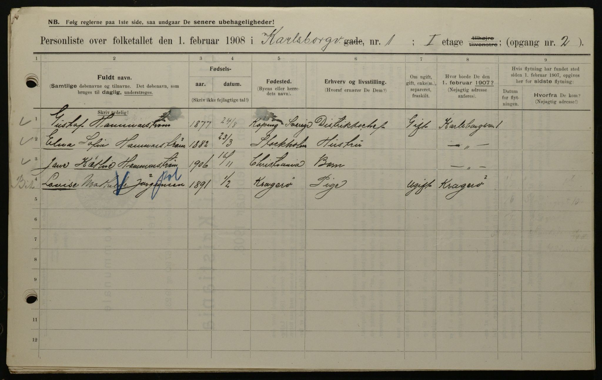 OBA, Municipal Census 1908 for Kristiania, 1908, p. 43772