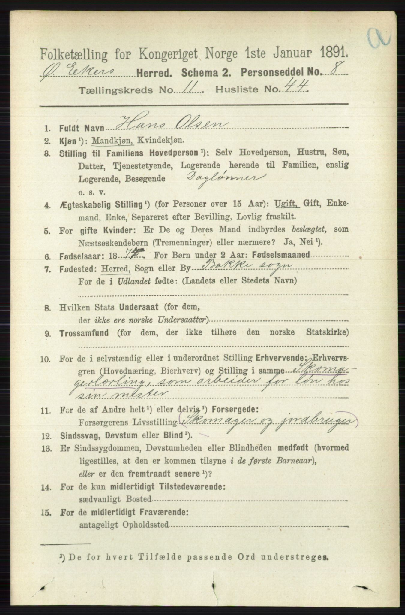 RA, 1891 census for 0624 Øvre Eiker, 1891, p. 4876