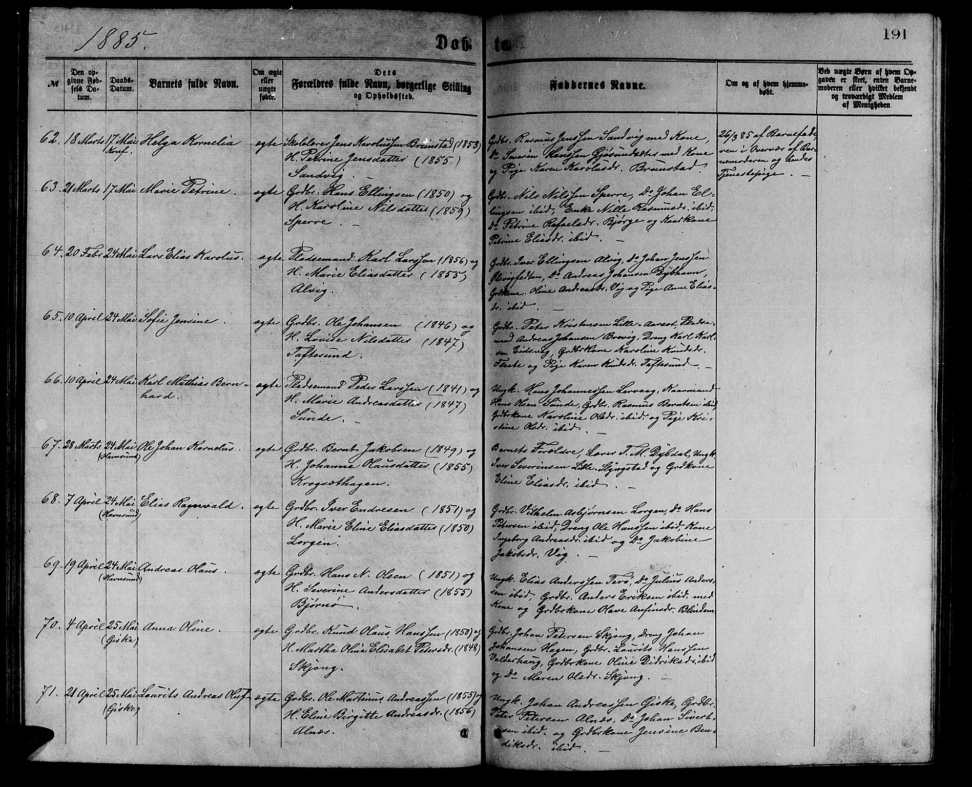 Ministerialprotokoller, klokkerbøker og fødselsregistre - Møre og Romsdal, AV/SAT-A-1454/528/L0429: Parish register (copy) no. 528C10, 1872-1886, p. 191