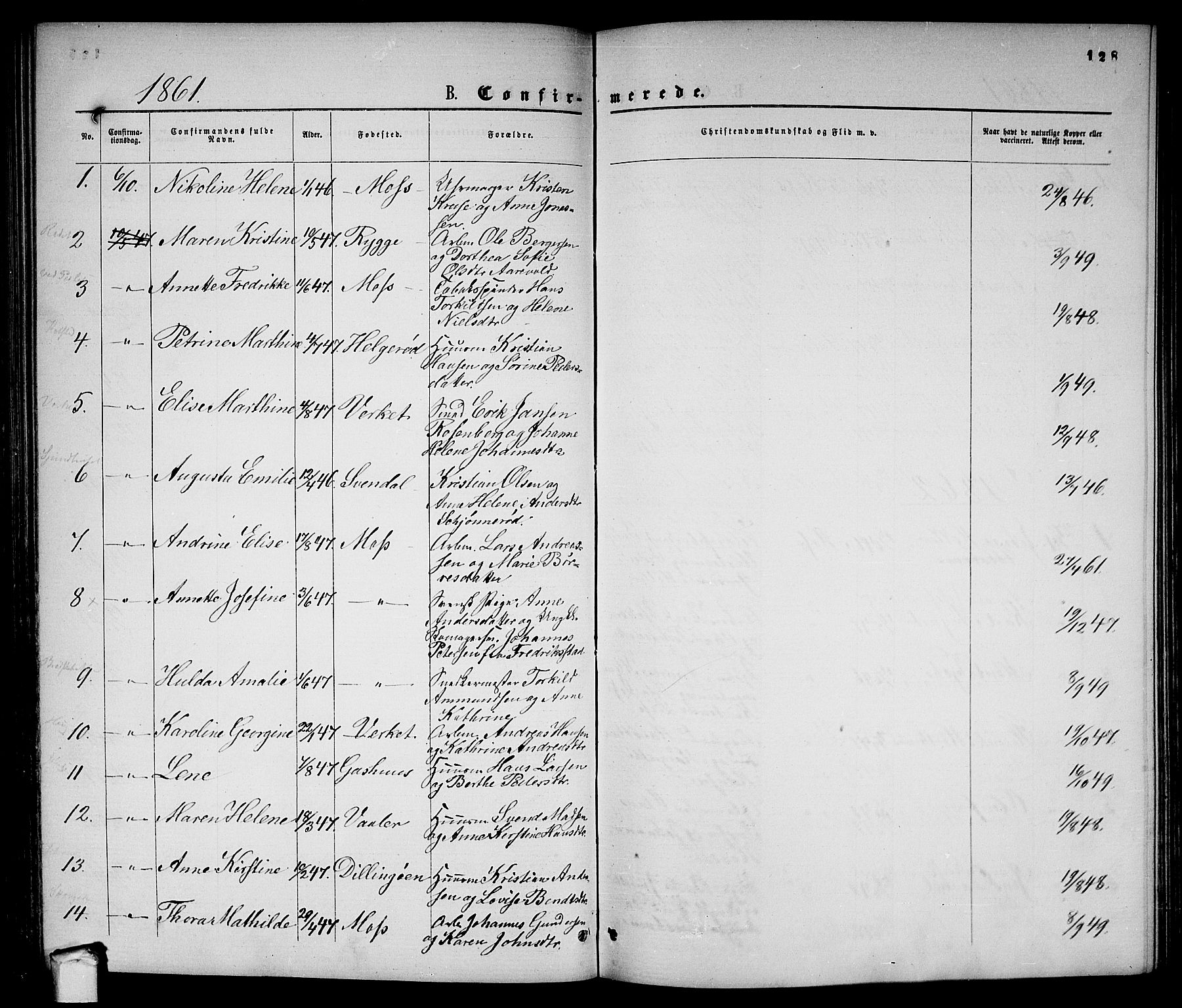 Moss prestekontor Kirkebøker, AV/SAO-A-2003/G/Ga/L0003: Parish register (copy) no. I 3, 1861-1872, p. 128